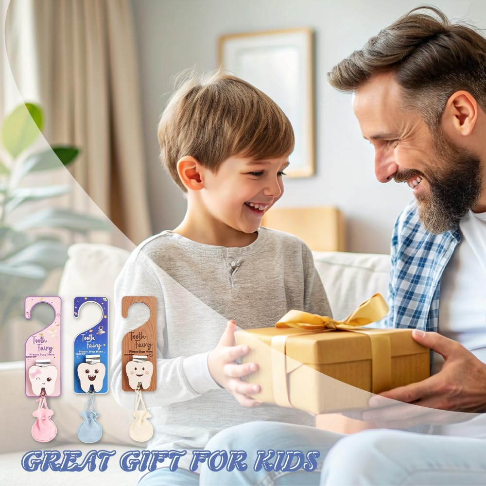 WALLFID 3Piece Set,Tooth Fairy Tooth Holder,Tooth Fairy Door Hanger,Keepsake Bottle & Velvet Bag for Lost Teeth,Encouraging Gift for Boys and Girls. (Astronaut) image number 1