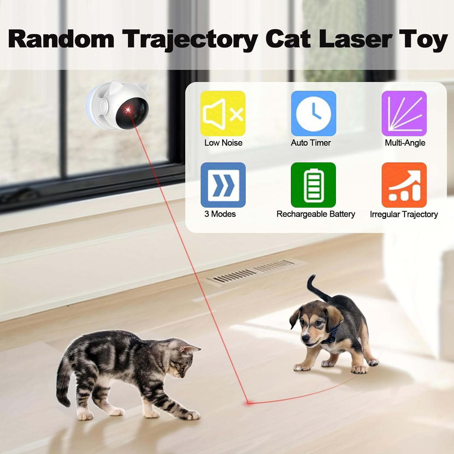 PAWCHIE Cat Laser Toy,Automatic Cat Toys with 3 Speed Modes,Usb Rechargeable Interactive Cat Toys for Cat Exercise/Play/Chase (Trajectory Cat Laser Toy)
