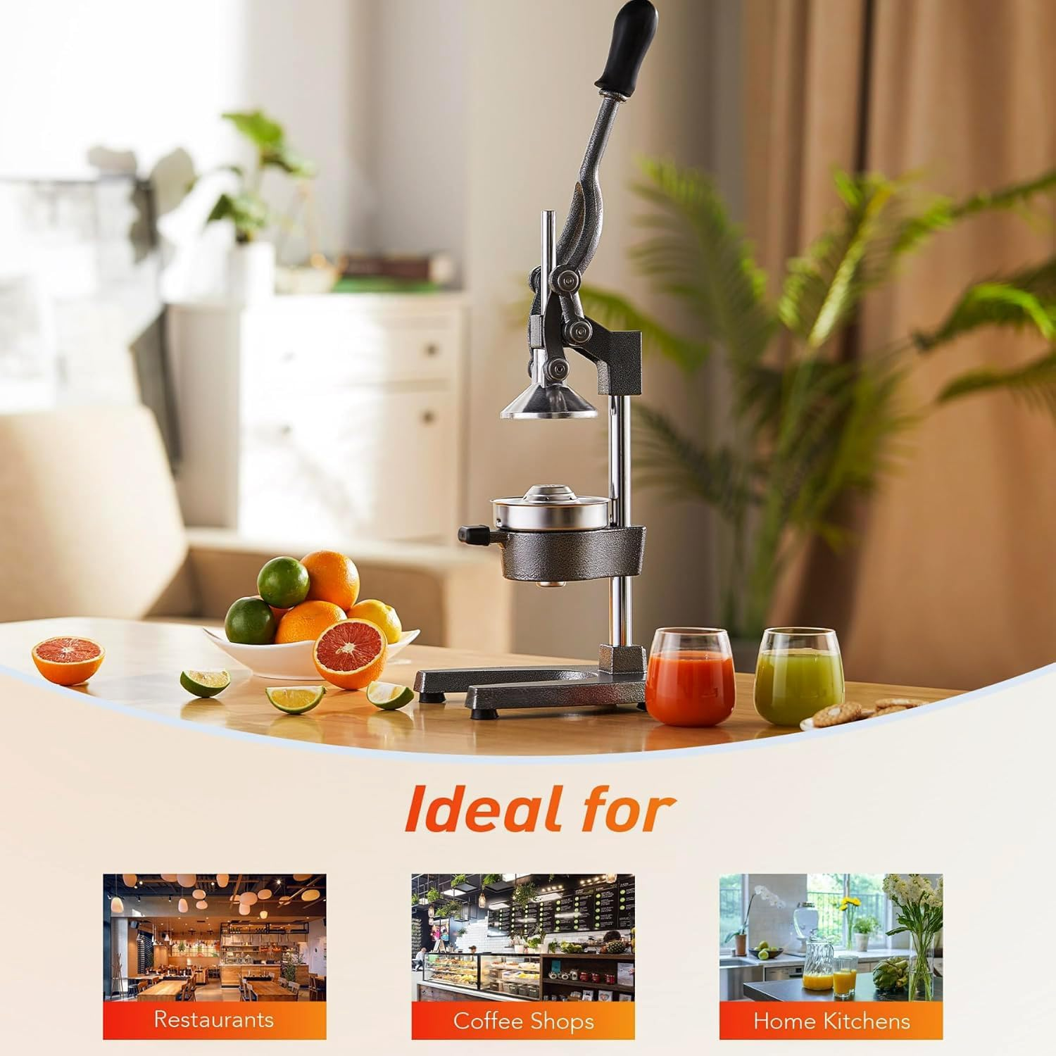 Cast Iron Citrus Juicer, Hand Press Juicer Machine for Orange Juice Pom Lime Lemon Juice, Large Commercial Lemon Squeezer and Orange Crusher, Easy to Clean, Gray image number 3