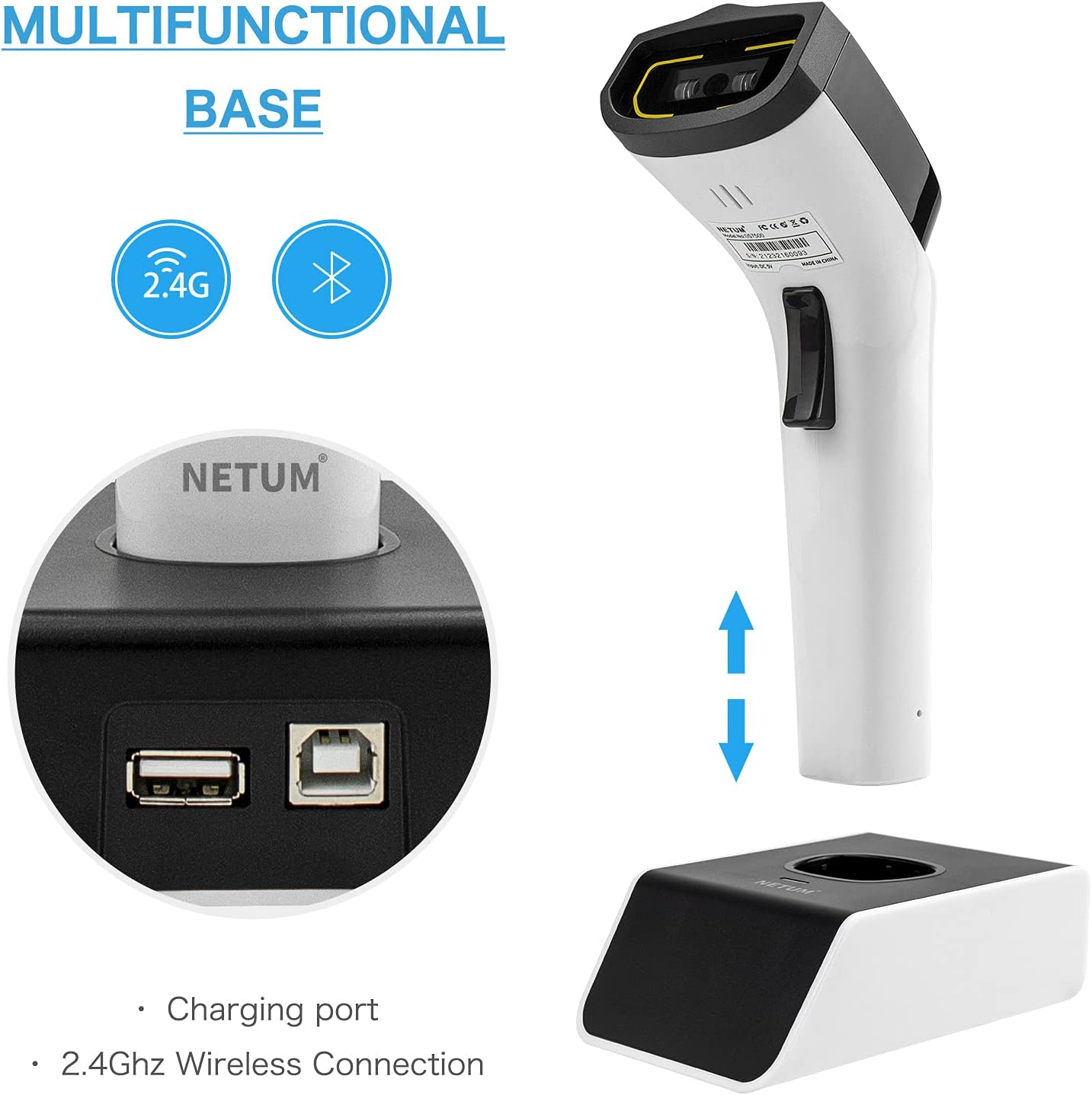 NETUM Wireless Hybrid RFID Imager, NFC HF RFID Tags Reader and 1D/2D QR Barcode Scan, Connection via Bluetooth for Retail Hospital System DS8100 image number 5