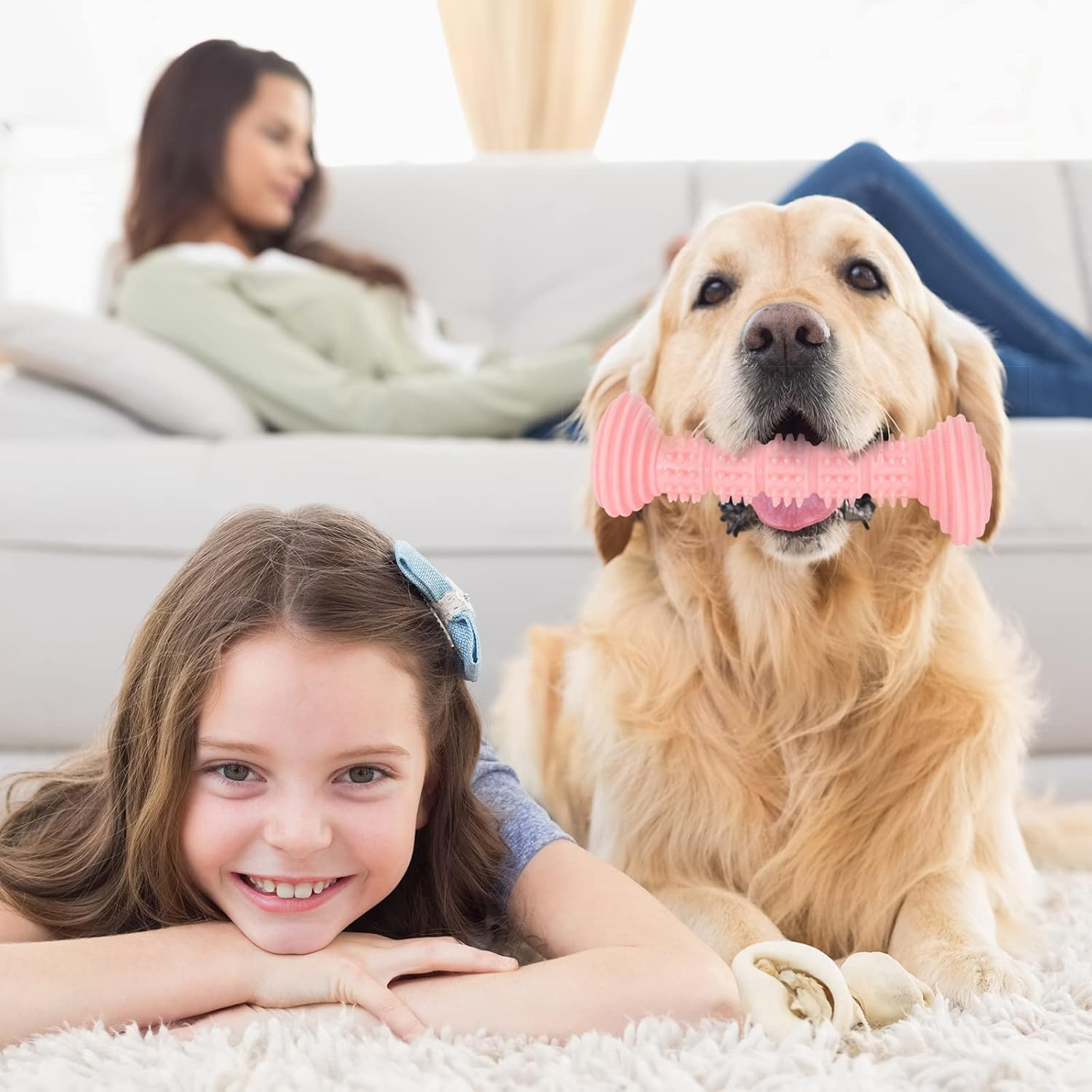 Pack of 2 Dog Chew Toy, 13 Cm Hard Rubber Chew Toy with Convex Design for Small and Medium Dogs, Teeth Cleaning and Gums, Dog Toothbrush, Dog Accessories for Dogs (Blue + Pink) image number 1