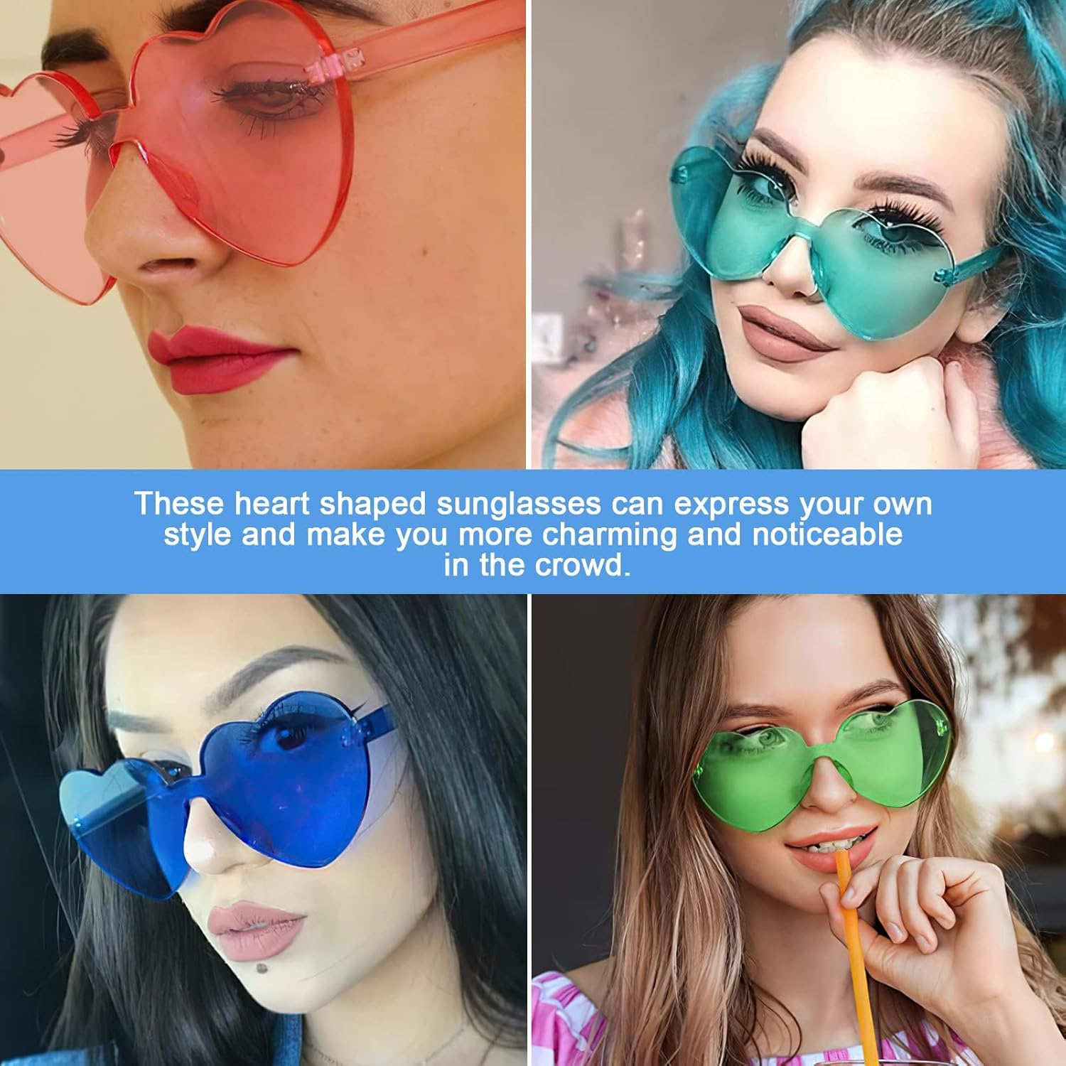 Love Sunglasses, 10 Pairs Heart Rimless Sunglasses, Kids Sunglasses Tinted Eyewear for Beach Festival Christmas Party image number 3