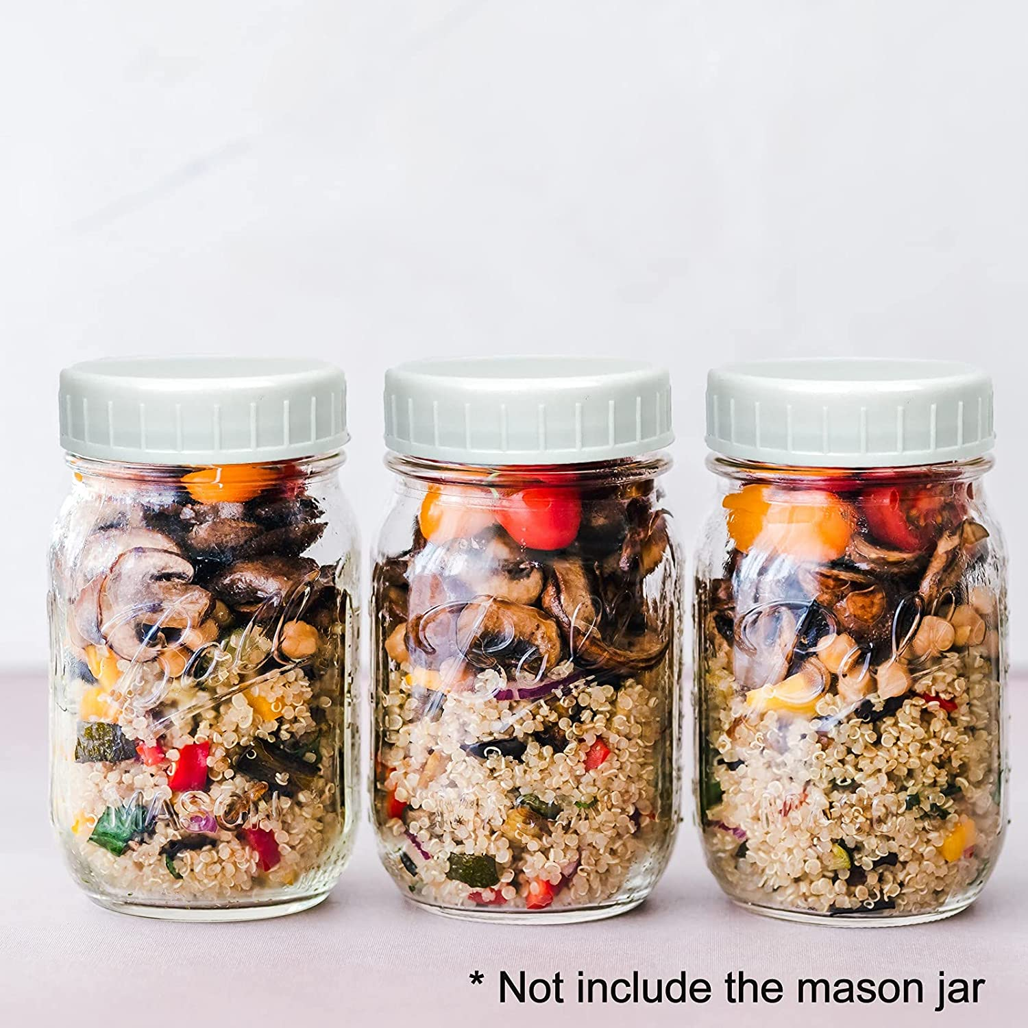 10 PCS White Plastic Mason Jar Lids with Silicone Grommets, BPA Free Canning Jar Lids, Reusable Leak-Proof Food-Grade Storage Screw Cap, Fit Wide Mouth 86Mm