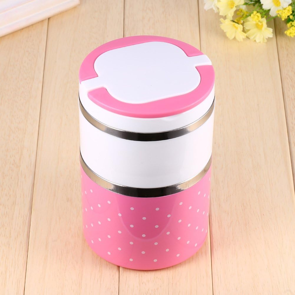 Insulation Thermal Lunch Box Stainless Steel Food Storage Container Portable Bento Box with Handle Cute Dot Pattern 1/2/3 Layers (900ML,) image number 4