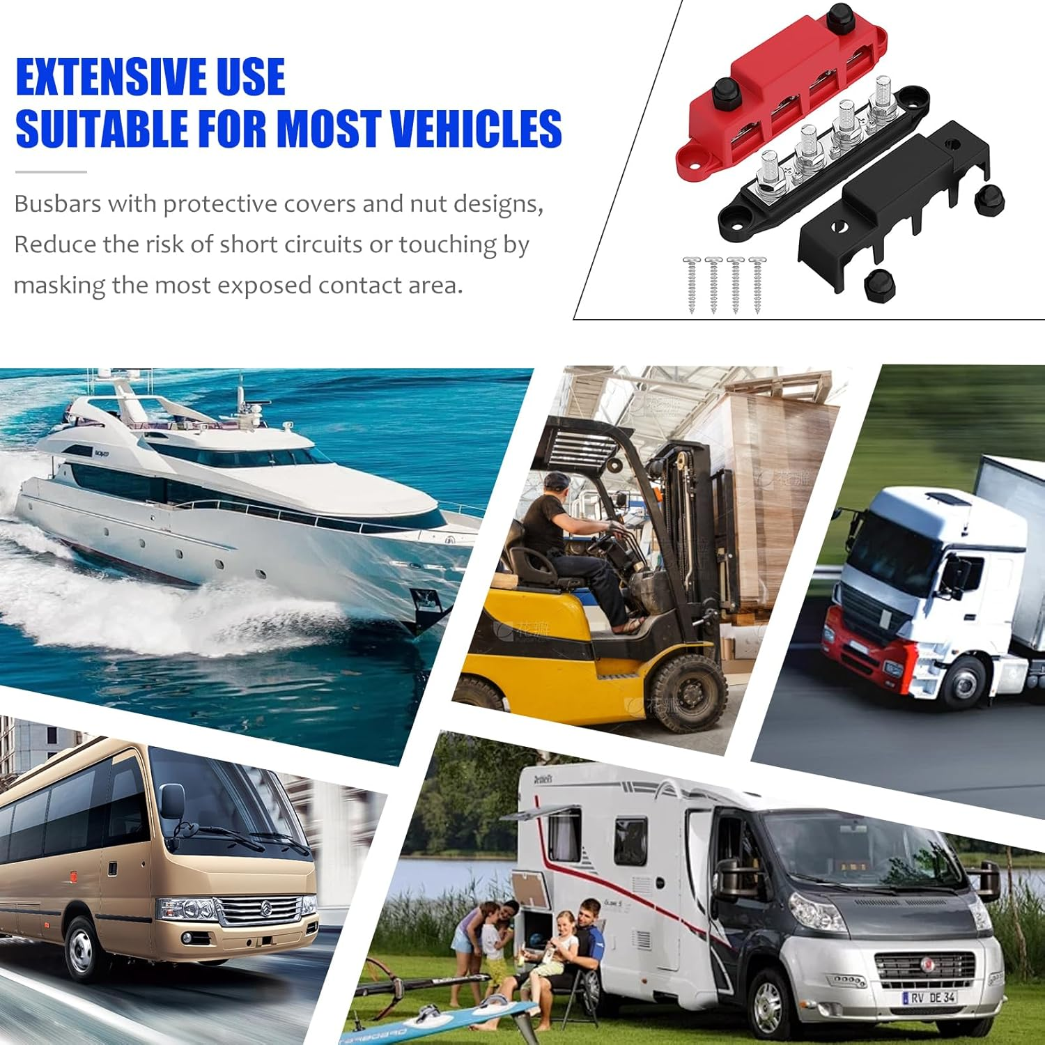 Ziyue 4 Terminals Bus Bar Power Distribution Block M8 Battery Ground Busbar Junction for Car Vehicle Rv Truck Marine Boat Audio Amplifier image number 6