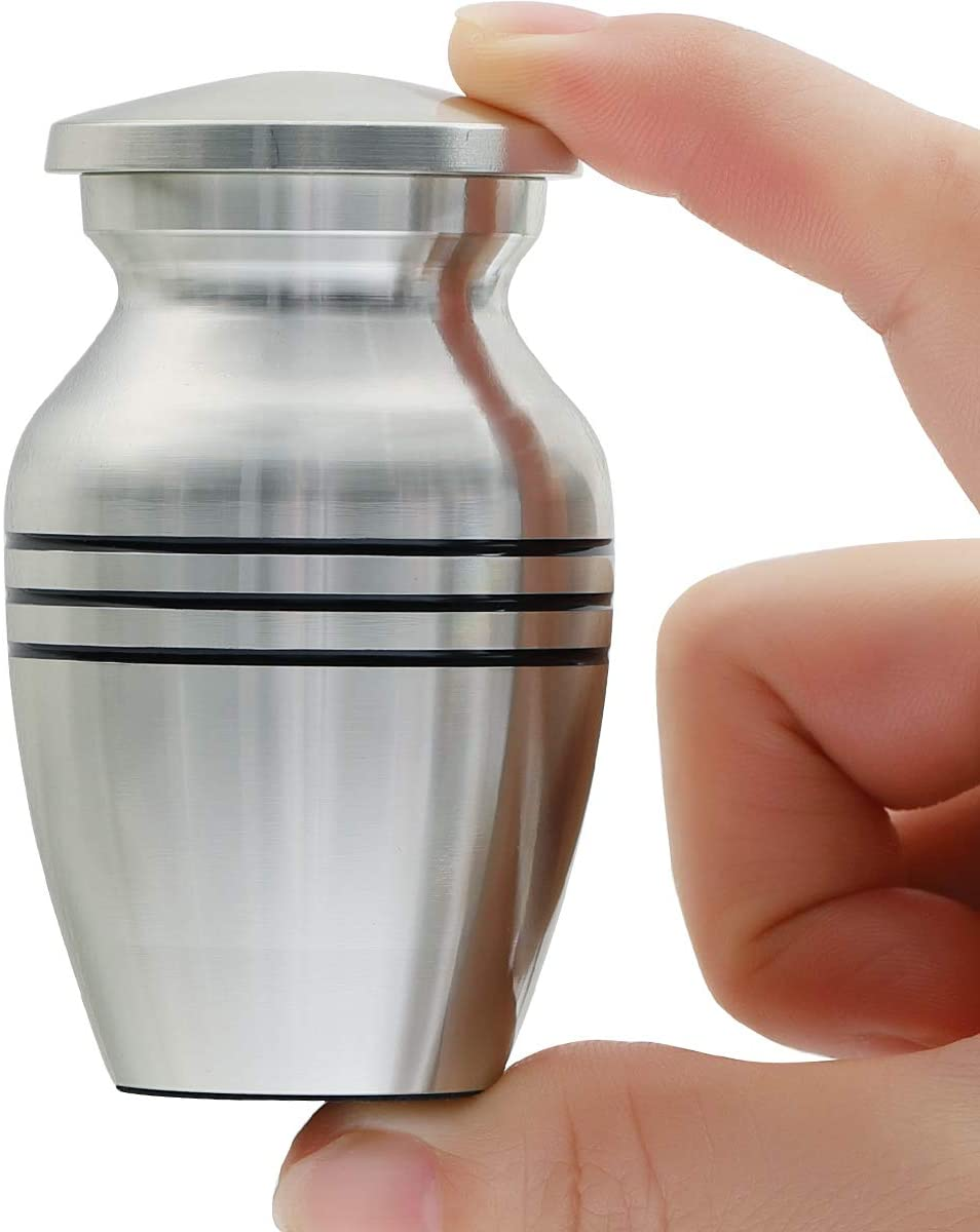 Small Keepsake Urn for Human or Pet Ashes, Hard Metal Cremation Mini Funeral Urn with Velvet Bag image number 3