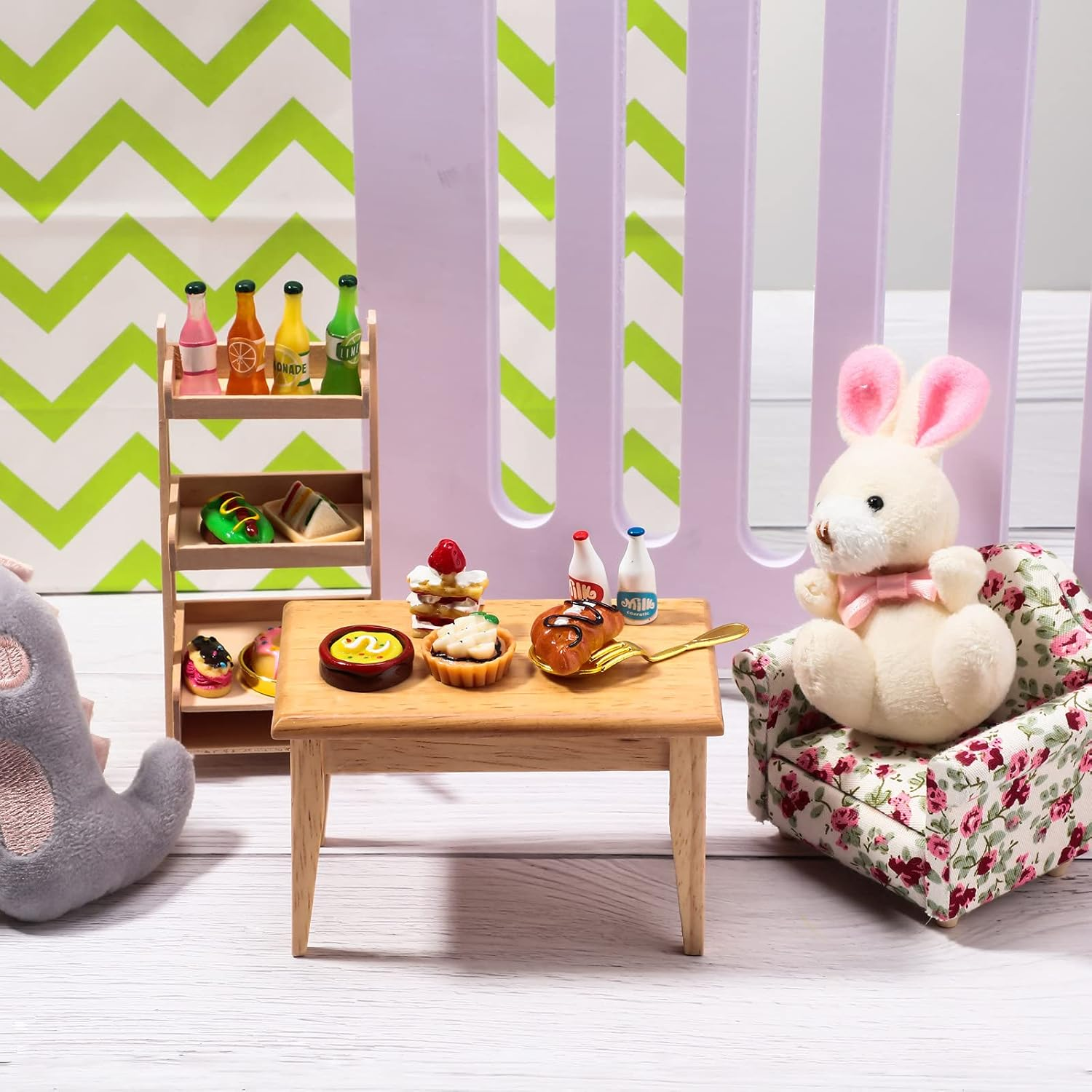 Skylety 68 Pieces 1:12 Miniature Food Drinks Bottles Dollhouse Accessories Mixed Tableware Kitchen Pretend Play Miniature Food and Drinks for Dollhouse Grocery, Mini Kitchen Accessories (Food)