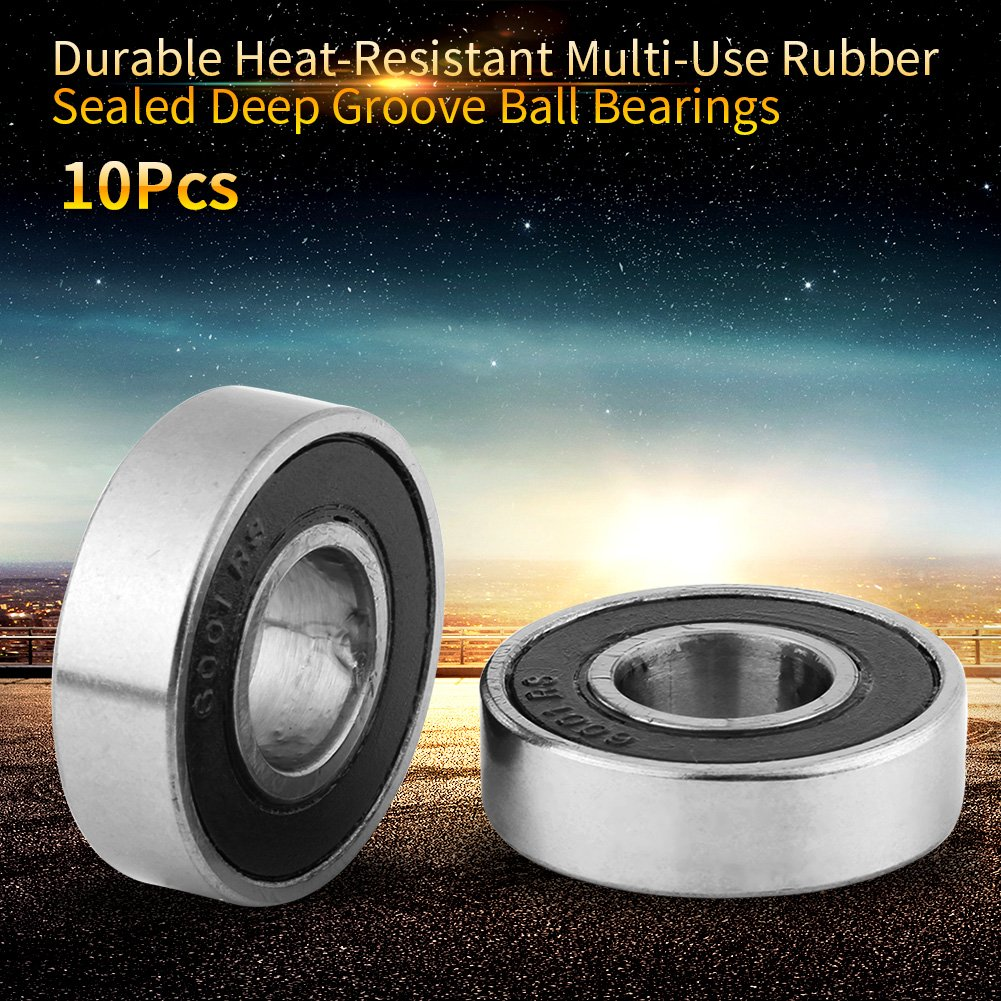10 Pcs Multi-Use Rubber Sealed Deep Groove 6001-2RS Mini Ball Bearings(12X28X8Mm) image number 3
