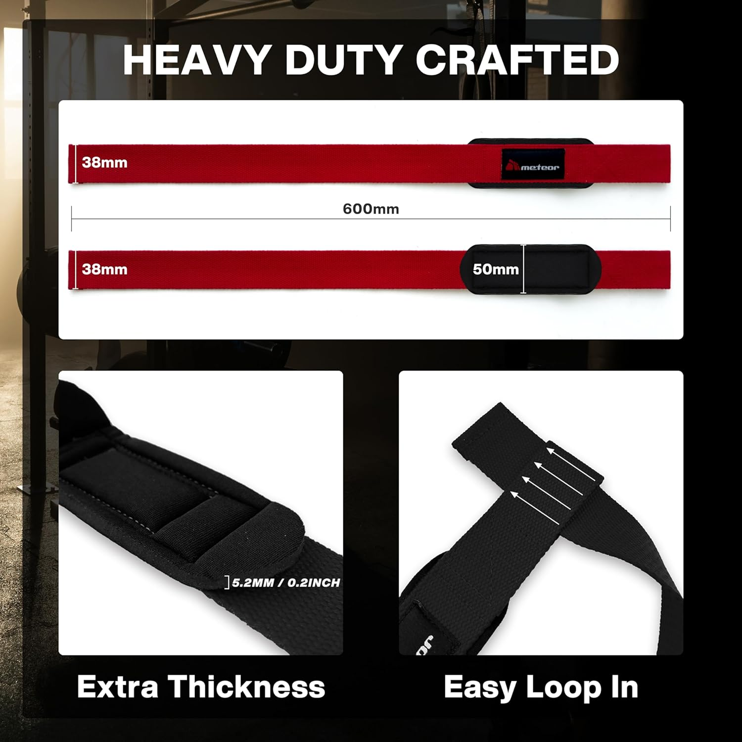 METEOR Weightlifting Straps for Grip and Stability, 60Cm Cotton Blelnd Wrist Straps, Lifting Straps, Weight Straps with Soft Padding for Deadlifts, Powerlifting, and Gym Workouts - Mint-1 Pair image number 2