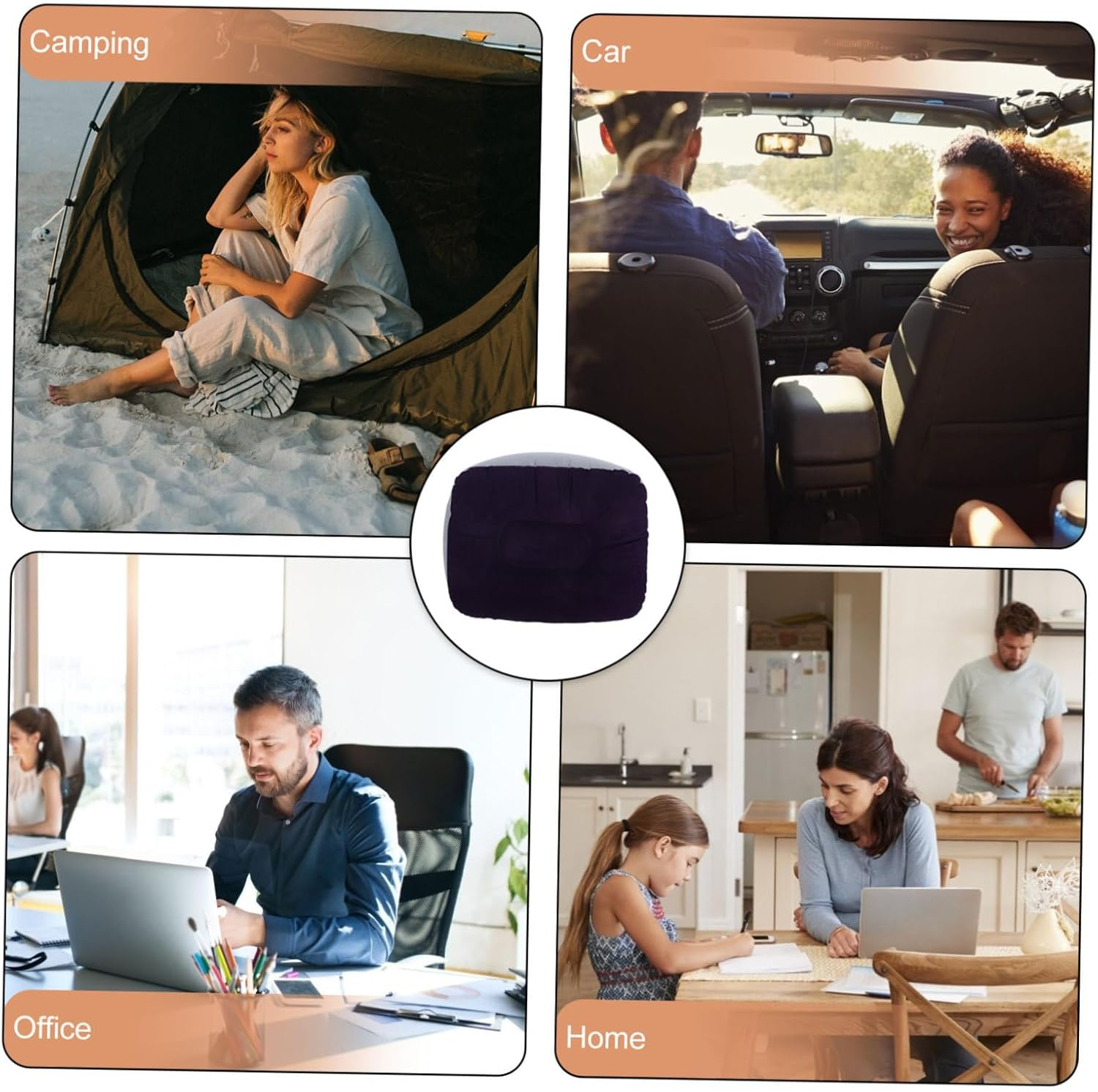 Operitacx 2Pcs Inflatable Foot Rest Pillow PVC Flocking Cushion for Travel Home Comfortable Footrest Stool for Airplane Car Office Grey Blue image number 6