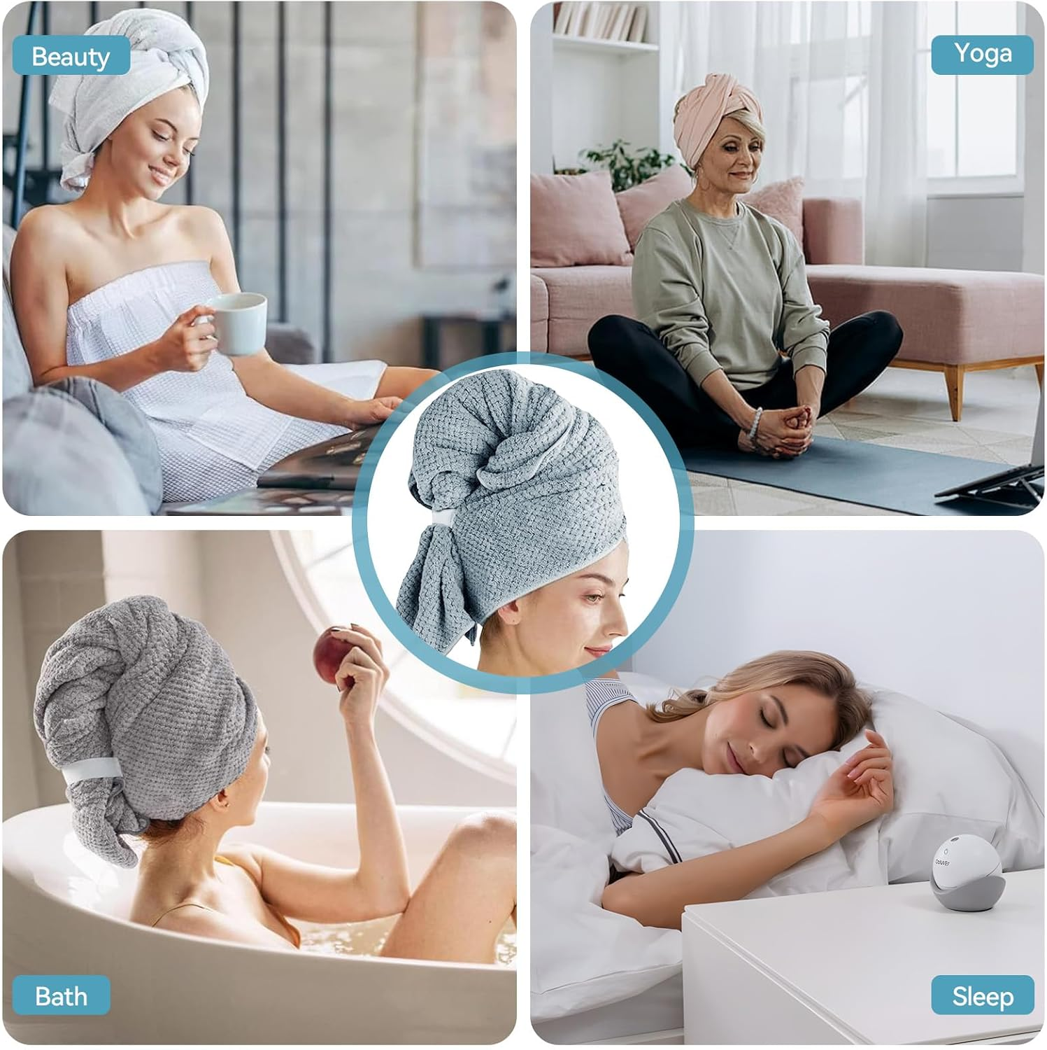 Pack of 2 Microfibre Hair Towels, 100 X 60 Cm, Hair Turban with Elastic Band, Microfibre Towel Hair, Quick Drying, Hair Turban Microfibre for Long Hair, Curly Hair, Thick (Grey) image number 1