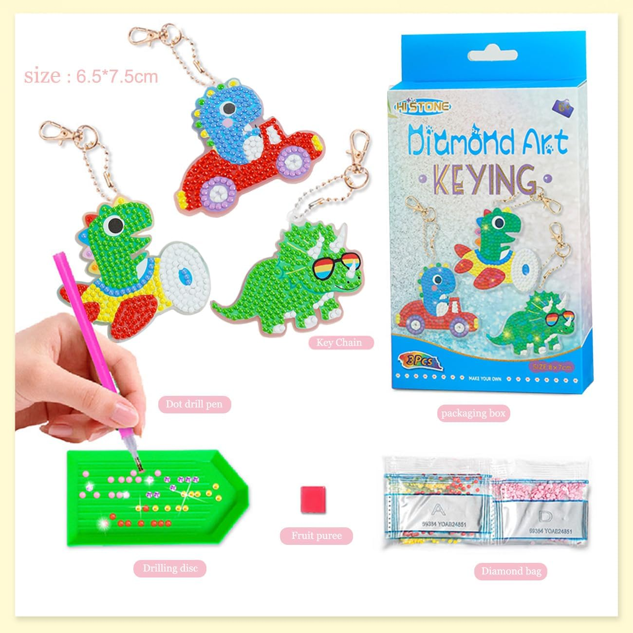 Cawtiuly Creative Kids DIY Diamond Painting Keychain Craft Kit - 3 Pack Customizable PVC Gem Art Set with Stickers & Accessories, Non-Toxic Crafting Supplies for Ages 5-12, Fun for Girls & Boys - 3 image number 5