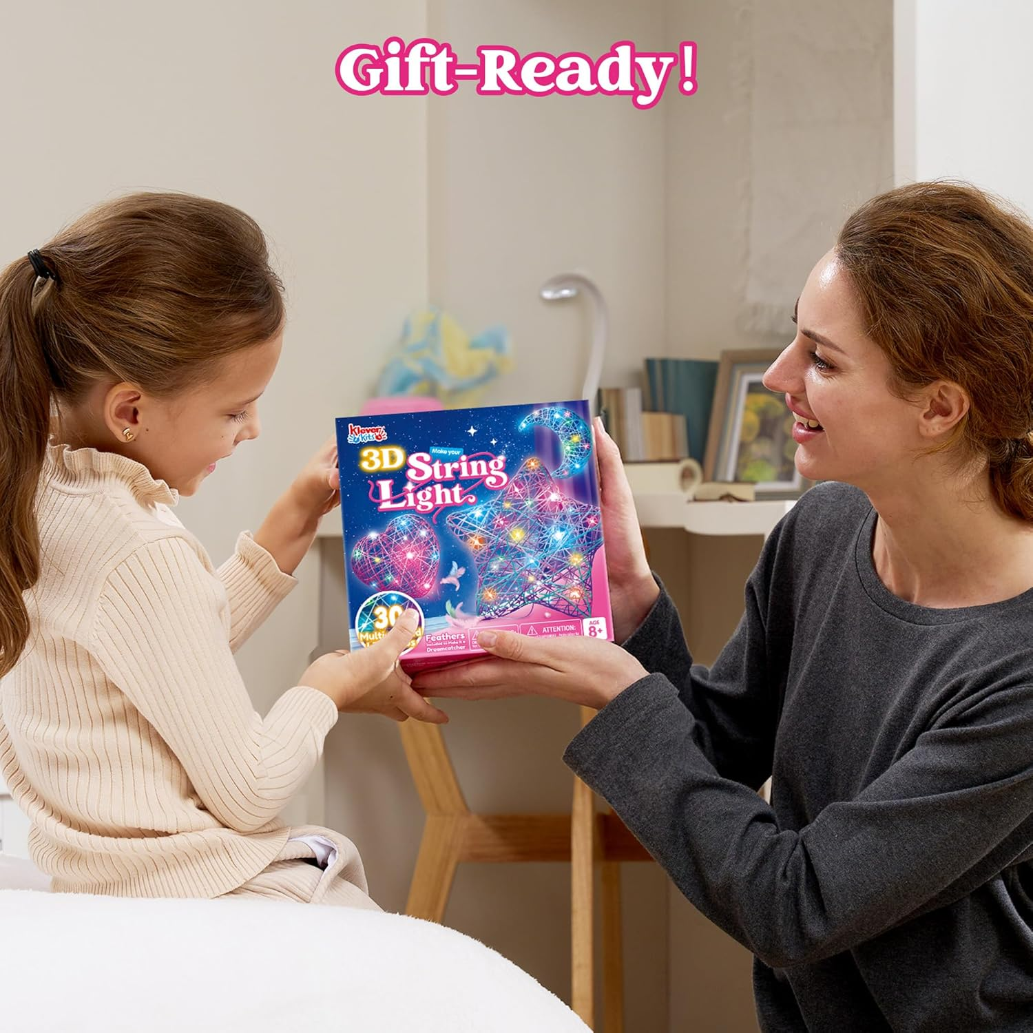 Klever Kits 3D String Art Kit for Kids, Light up String Light Toy with 30 Multi-Colored LED Bulbs, Arts and Crafts Set, Birthday Gifts for Girls and Boys Ages 6-12 image number 2