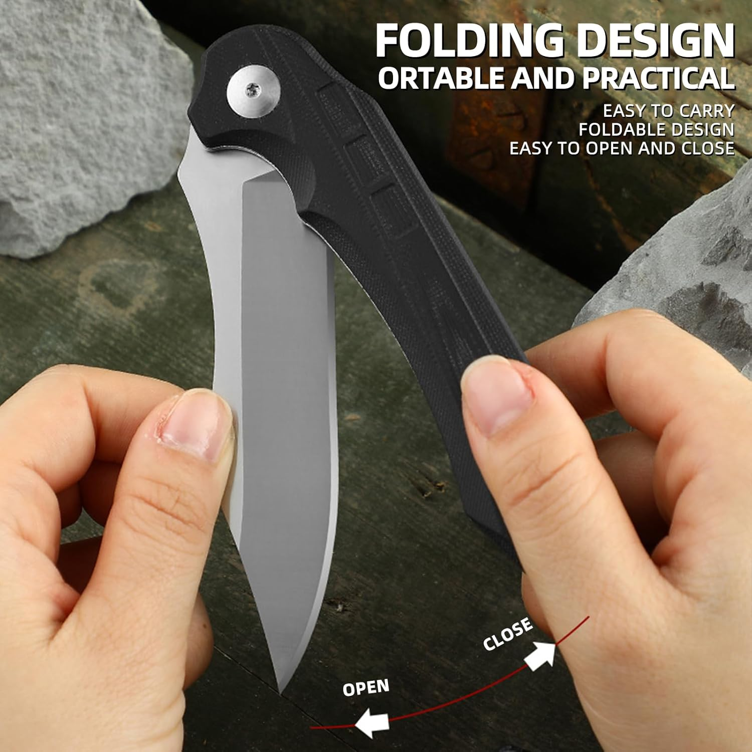 Knife Master 8.7 Inch Folding Knife, D2 Steel for Camping, Outdoors, Bushcraft and Survival, G10 Handle image number 4