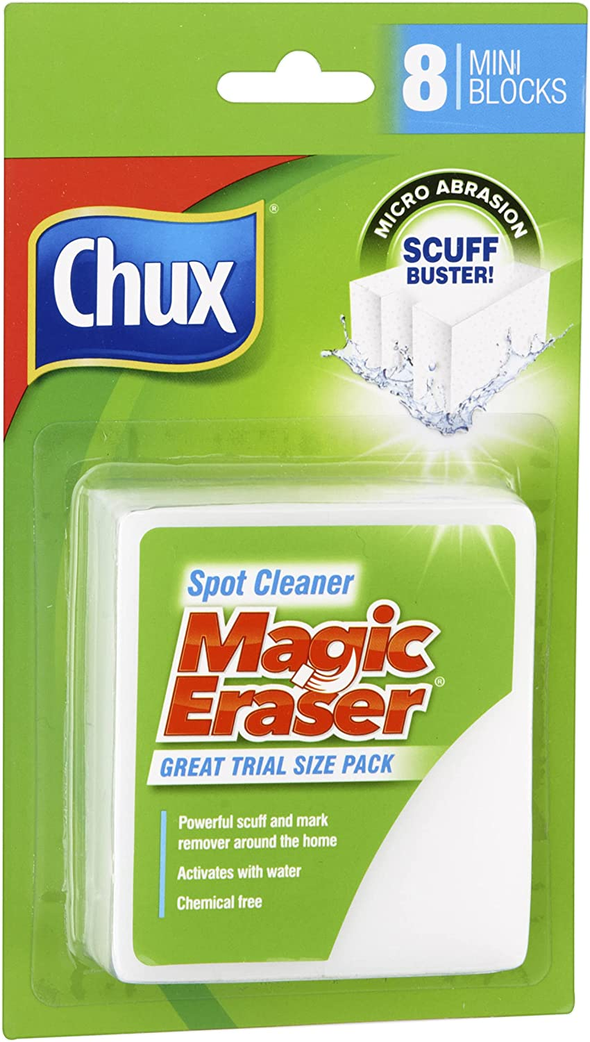 Chux Magic Eraser Spot Cleaner Pad, Powerful Scuff and Mark Remover, Activates with Water Alone, 8 Count image number 2