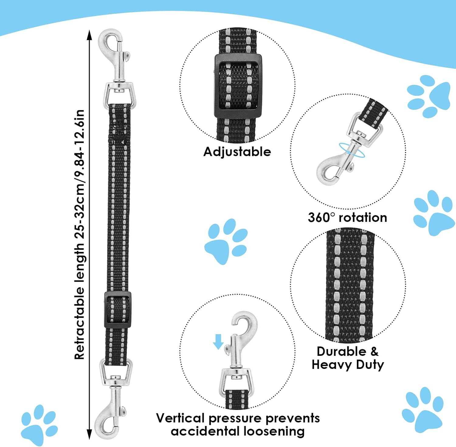 Molain Dog Collar Clips, 2 Pcs Adjustable Nylon Puppy Collar Reflective Backup Collar Double Ended Backup Clasp Clip Safety Dog Collar Harness Connector for Dog Puppies