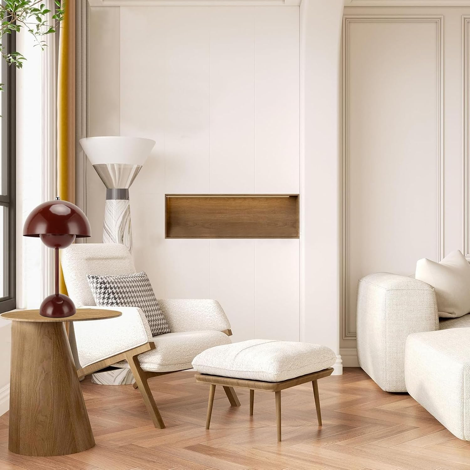 Pomya Mushroom Table Lamp, Small Bedside Table Lamp Iron Stepless Dimming 3 Lighting Modes Touch Dimmable for Living Rooms (Wine Red) image number 3