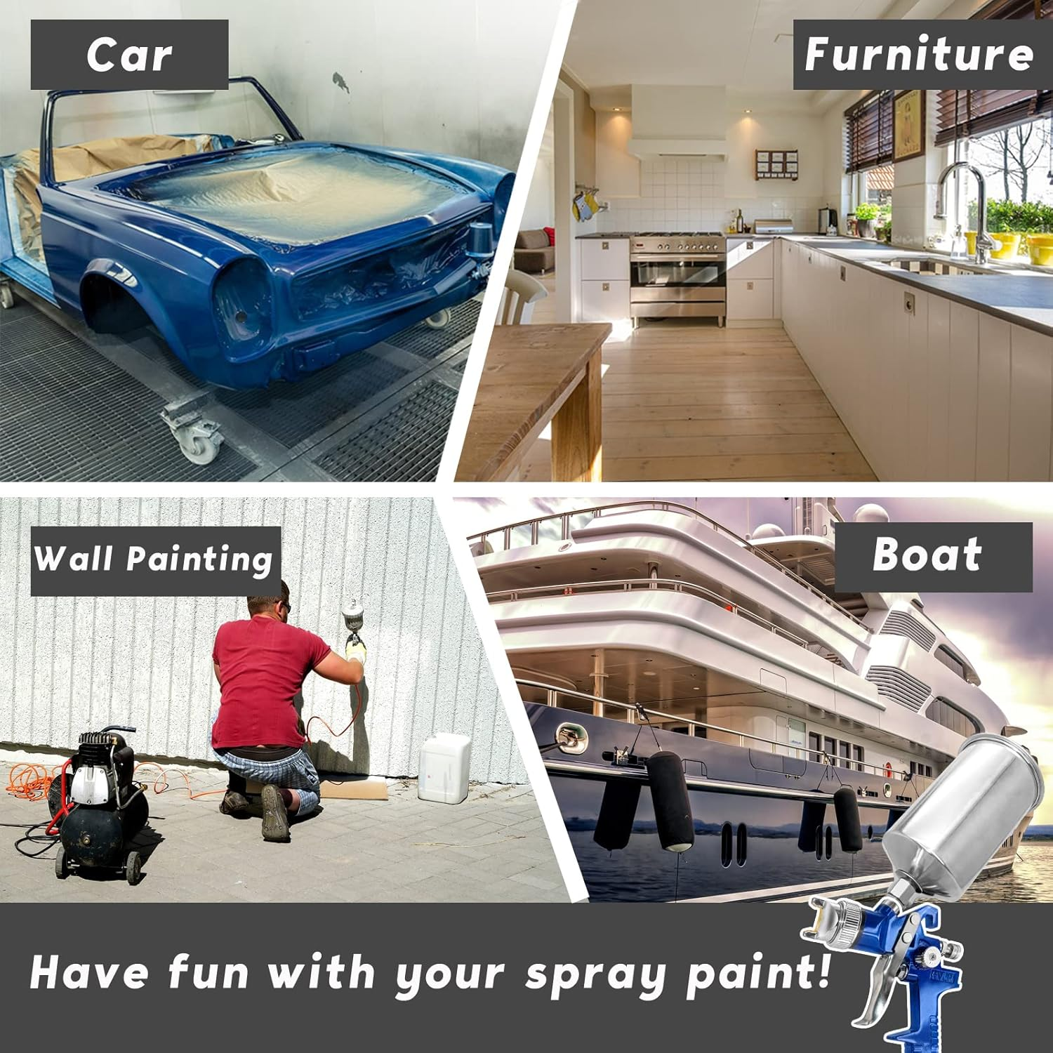 Auto Paint Spray Gun Kit: HVLP Gravity Feed Spray Gun with 1.4Mm 1.7Mm 2.5Mm Nozzles, Air Spray Gun with 1000Cc Aluminum Cup & Gauge for Auto Paint, Primer, Clear/Top Coat & Touch-Up