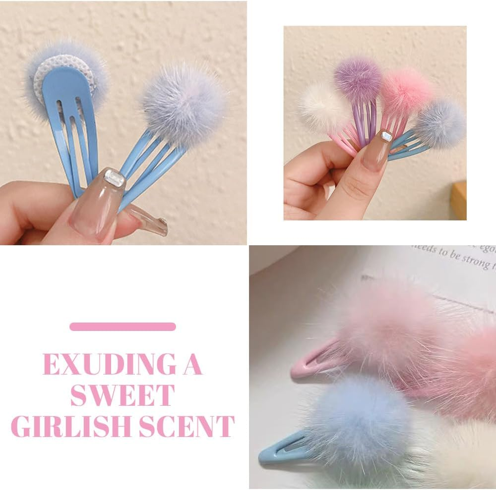 JRYXDS Children'S Hair Clips, Pack of 8 Small Hair Clips Girls, Colourful Hair Clips, Pompoms, Furry Hair Clips for Women and Girls, Hair Clips Girls with Pom Poms for Girls Children image number 5