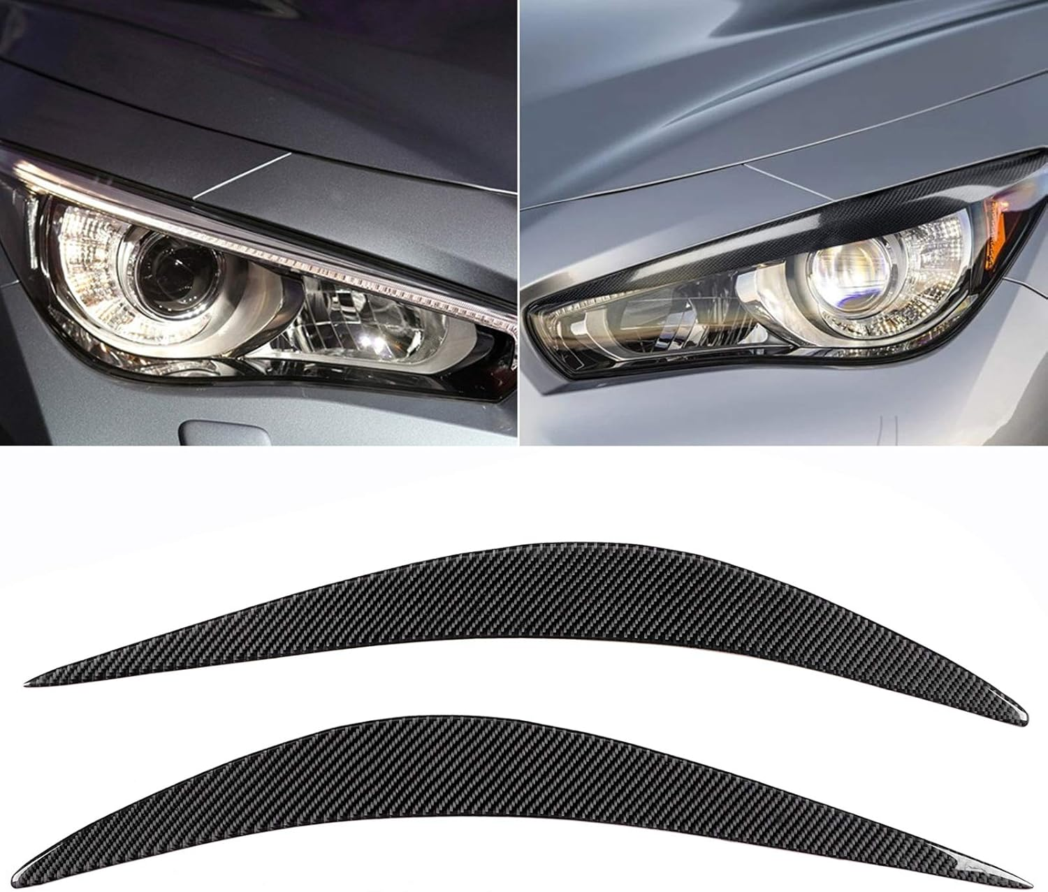 Carbon Fiber Front Headlight Eyebrows, 1 Pair Headlight Eyelid Headlamp Eyebrow Strip Trim Carbon Fiber Cover Fit for Infiniti 2014-2019 image number 3