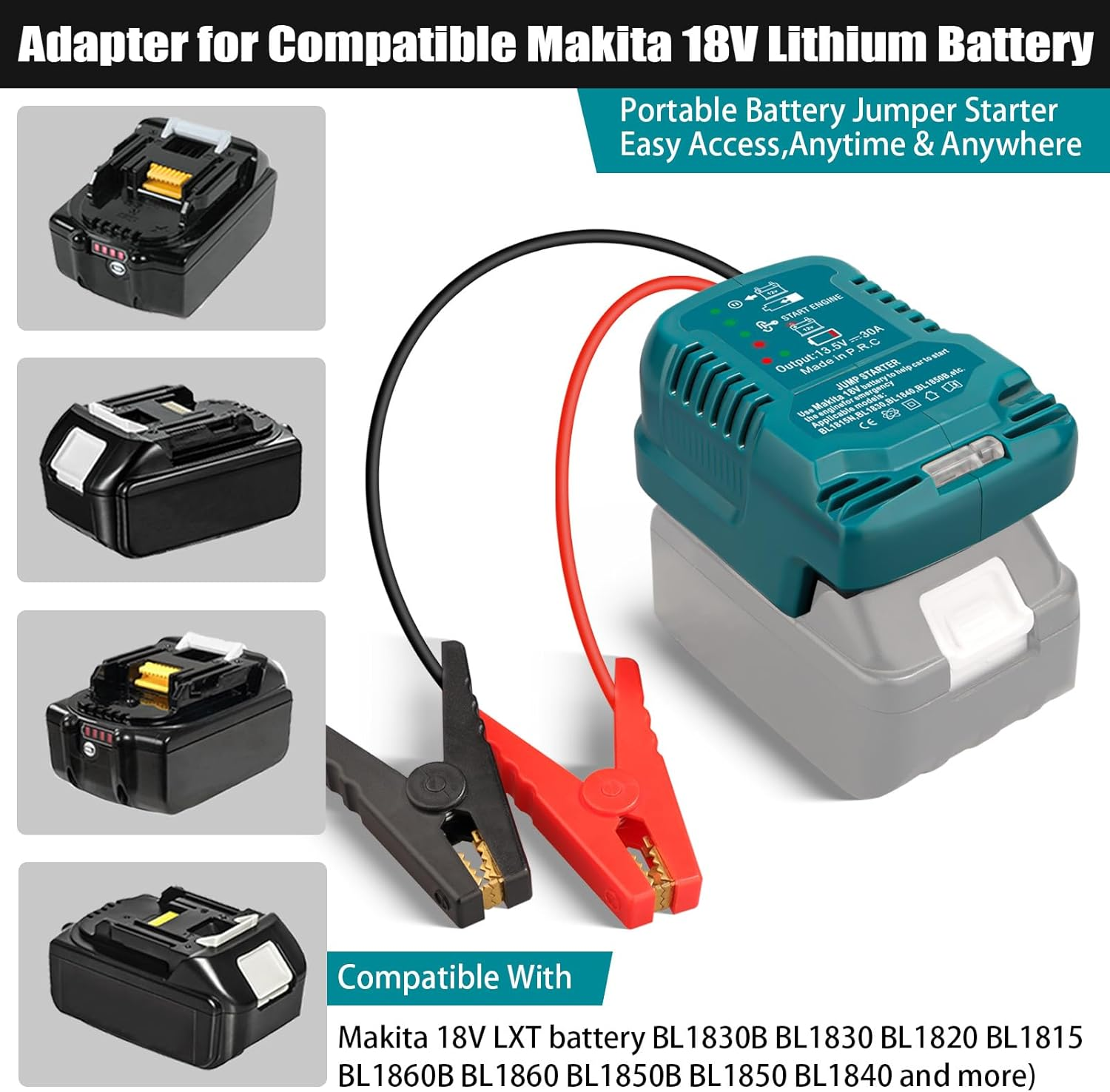 Car Jump Starter for Makita Battery 18V Li-Ion, Jumping Starter for 12V Car up to 3.5L Gas or 3.5L Diesel Engine, with 11AWG Cable and Clamp Kit (Battery Not Included)
