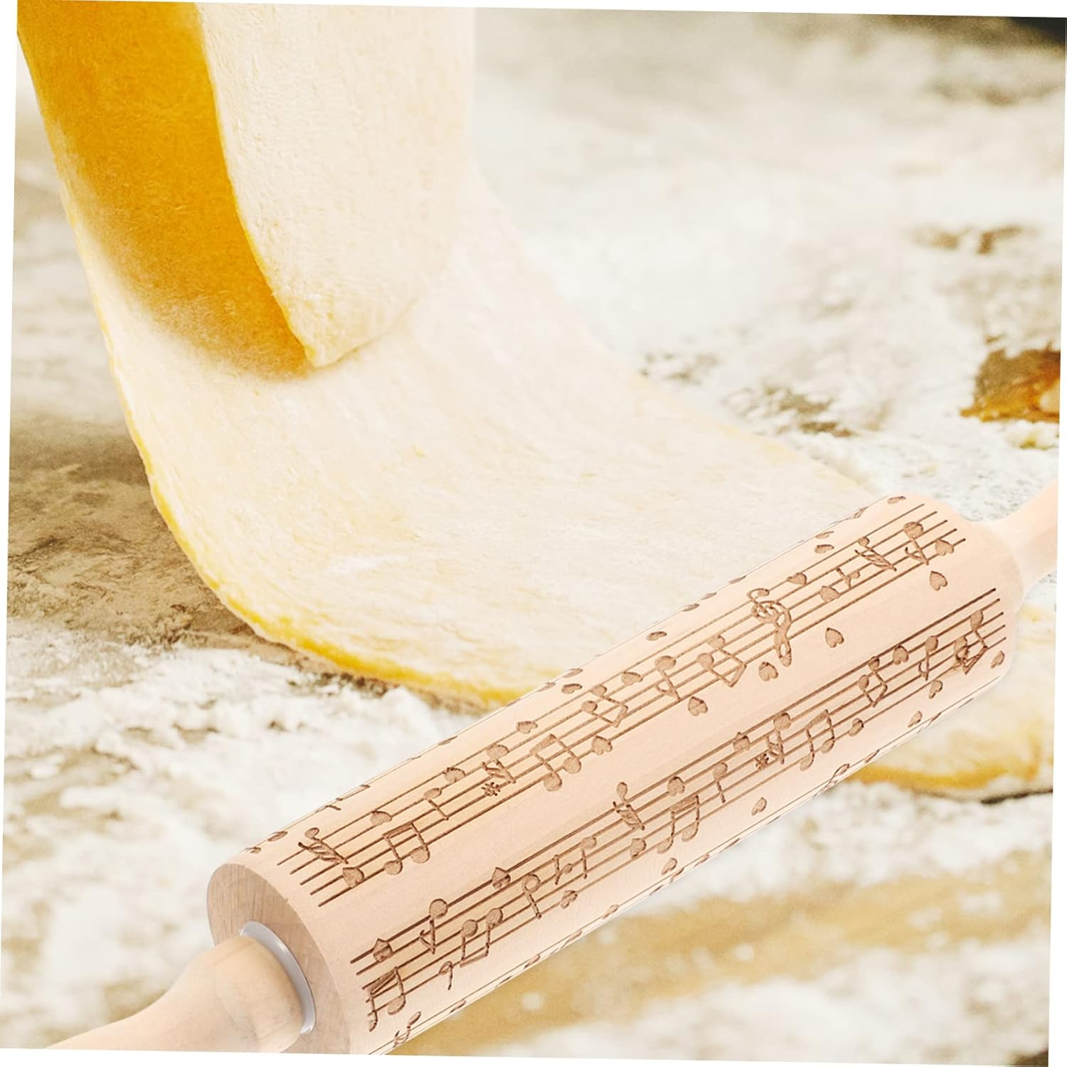 WOONEKY Wooden Dough Roller Non-Stick Rolling Pin for Baking Embossed Christmas Cookie Pattern Multi-Use Pasta Pressing Tool Kitchen Dough Roller image number 1