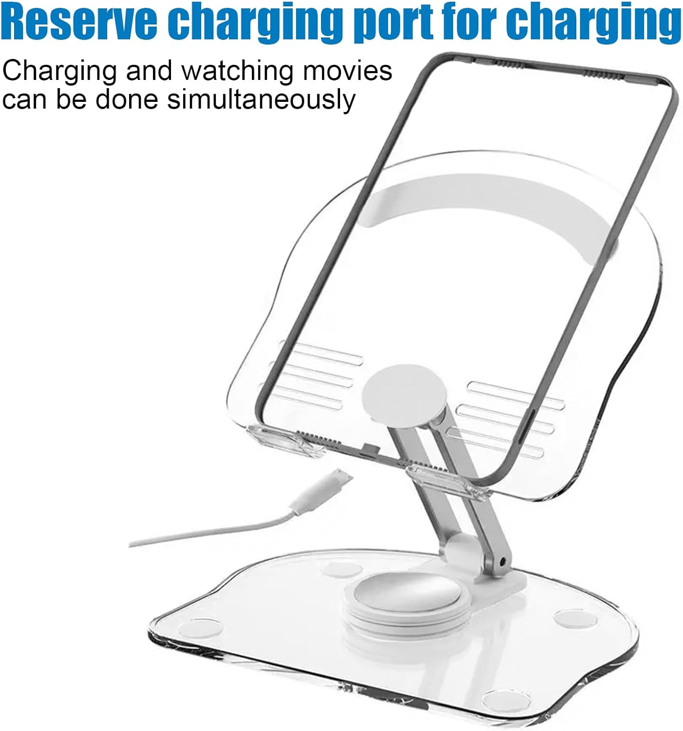 360&deg; Adjustable Portable Laptop Stand, Aluminum Acrylic Tablet Stand for Desk, Compatible with All 4.7-13" Devices, with Enhanced Stable Base (White) image number 1