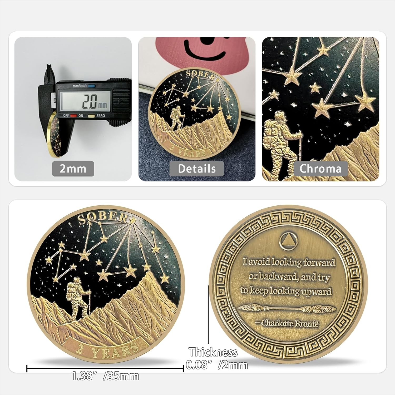 2 Year Sobriety Coin Gifts | Pathfinder Starry AA Coin - HA AA Chip Medallion with Inspirational Quote | Narcotics Alcoholics Anonymous Gifts for Anniversary Month & Year for Men & Women in Recovery image number 6