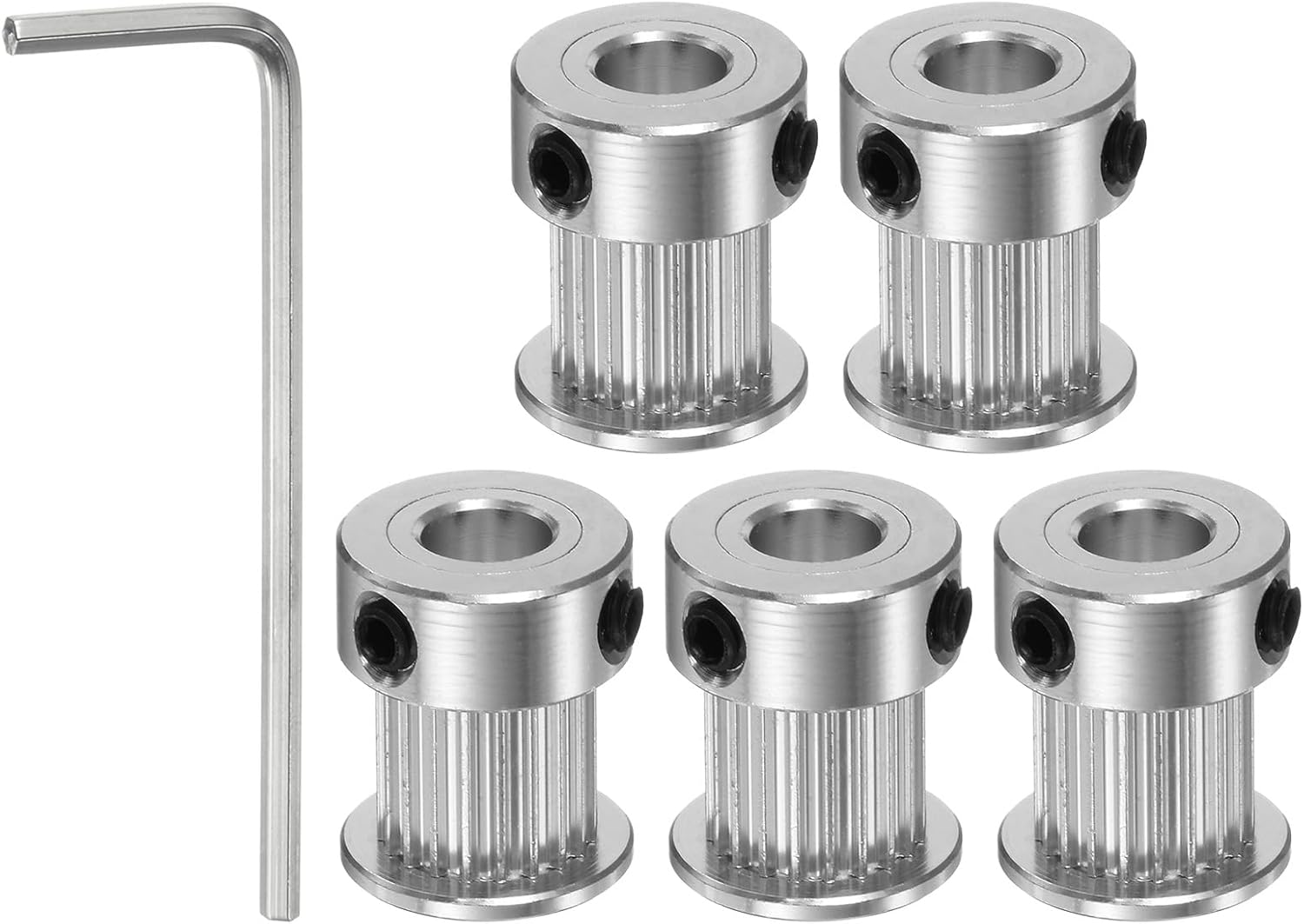 Uxcell 5Pcs 2GT Timing Pulley 16 Teeth 5Mm Bore 13Mm Dia. Aluminum Timing Belt Pulley with 2Mm Hex Key Wrench for 10Mm Width Belt 3D Printer CNC Machine Accessories, Silver Tone image number 4