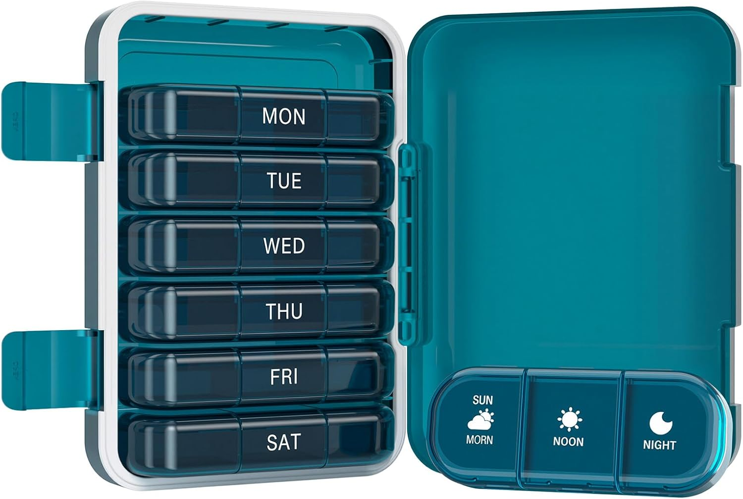 Vikie Weekly Pill Organizer 3 Times a Day, MORN NOON NIGHT, Bpa-Free, Portable & Moisture-Proof for Pills, Vitamins, Supplements (3X7 Blue)
