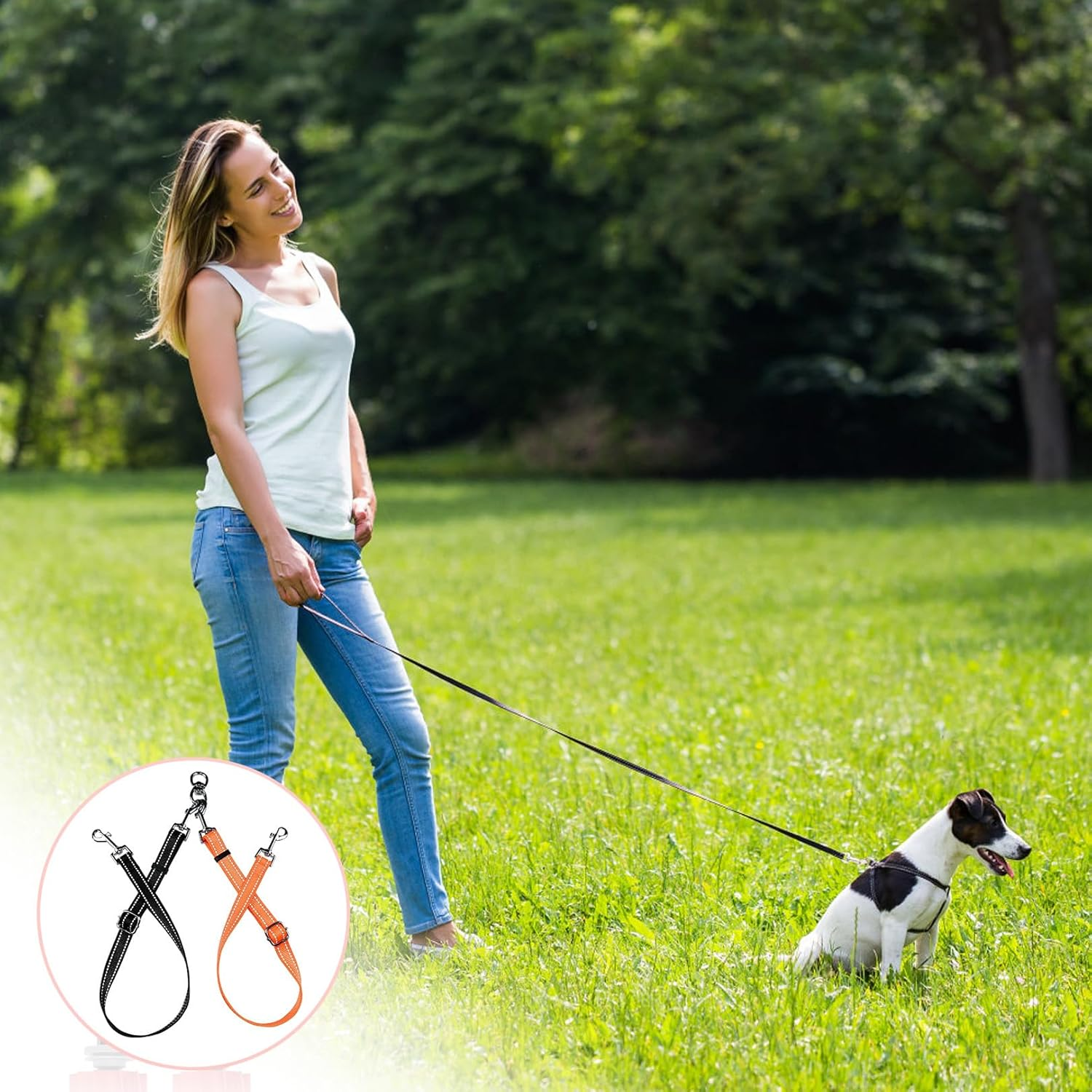 Double Dog Lead Multi 2 in 1 - Splitter for 2 Dogs, 360&deg; Rotatable, Adjustable Reflective Nylon Lead, No Tangle, Outdoor Hiking Lead for Puppies, Small, Medium, Running Training for Dog Leads image number 2