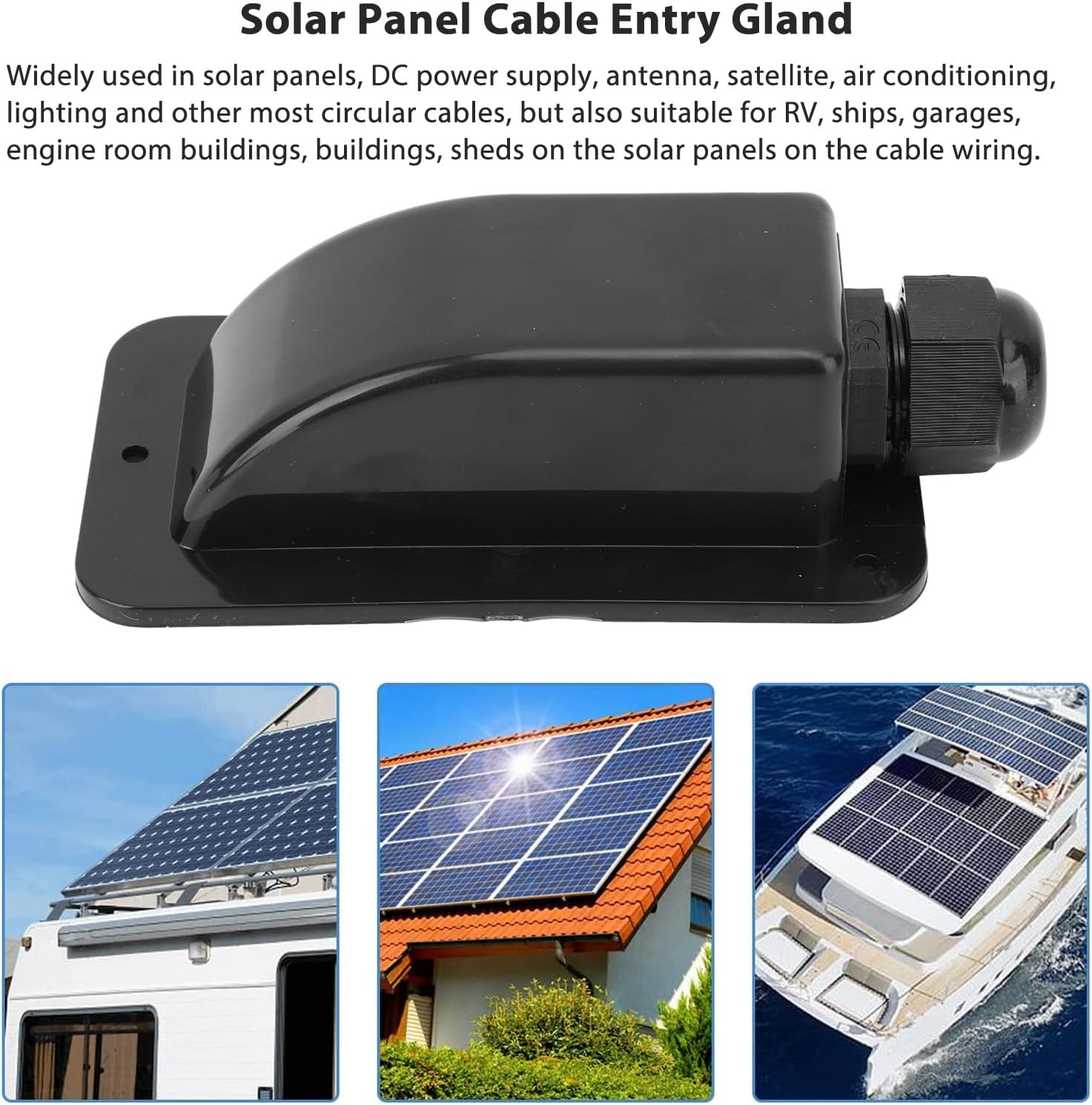 TOPINCN Solar Entry Gland Waterproof Housing for &sup2; to &sup2; Cable RV Boat Yacht Roof for Outdoor Use (Black) image number 6