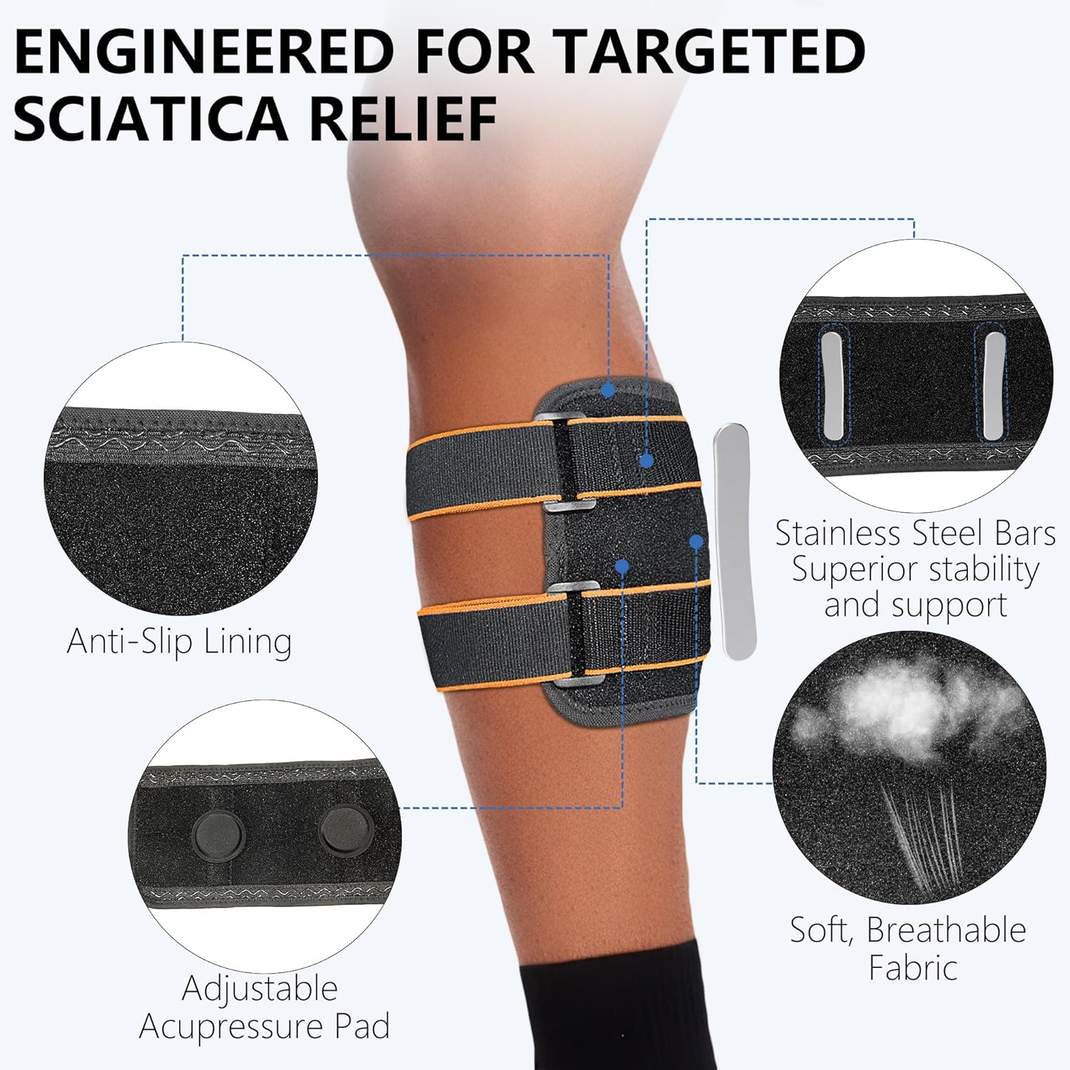 Sciatica Pain Relief Brace - Ergonomic Support Belt with Dual Anti-Slip Strips for Lower Back, Hip, Leg & Nerve Pain - Adjustable Fit for Men & Women, Black image number 3