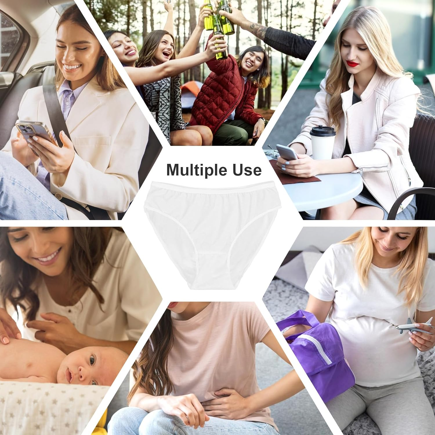 40 Pack Women'S Disposable Underwear Polyester Cotton Ladies Briefs Panties Women for Travel Hospital Postpartum (XL Size) White image number 2