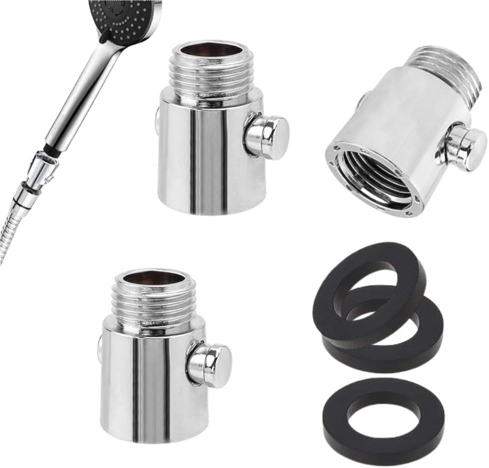 3PCS G1/2 Shower Head Shut-Off Valve, Button Type Water Flow Control Valve for Handheld Shower, Silver Water Regulator Reduce Water Consumption, Universal Replacement Part image number 6