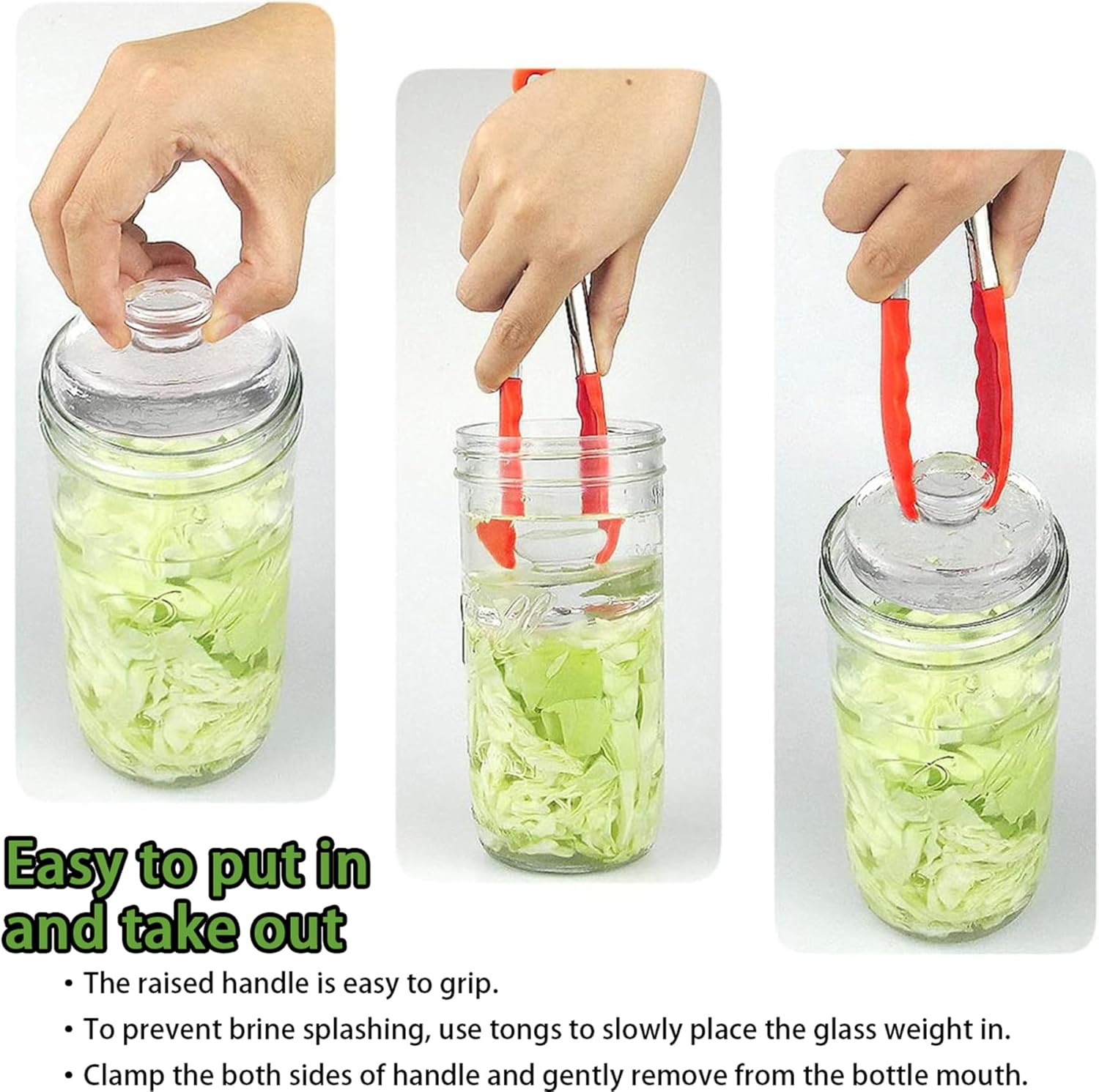 FORYUSE 9 Pack Fermentation Glass Weights for Fermenting with Easy Grip Handle, Tongs, Heavy Fermentation Kit for Wide Mouth Mason Jars, 210G, Dishwasher Safe image number 2