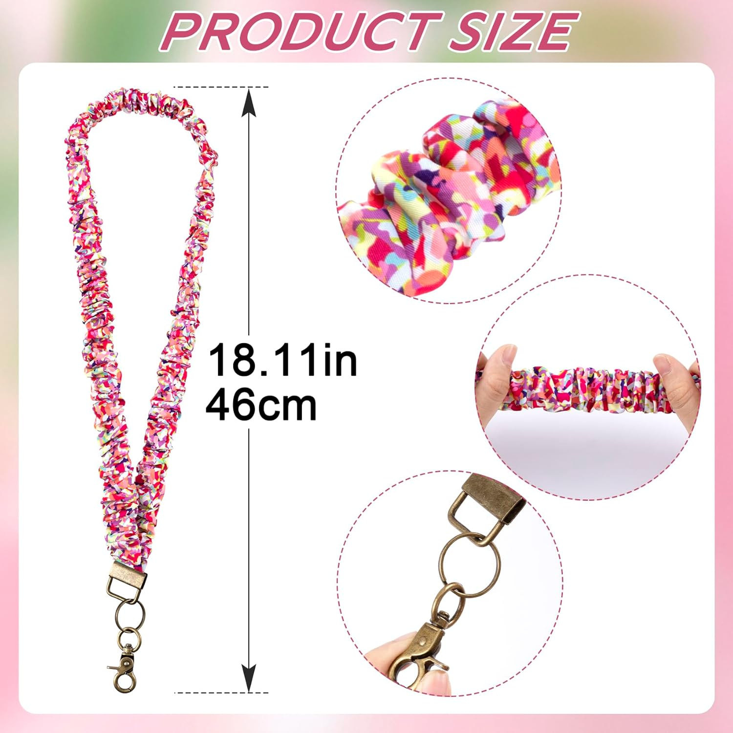 Scrunchie Lanyards, Stretchy Teacher Lanyard with Lobster Clasp, Retractable Neck Lanyards for ID Badges image number 1