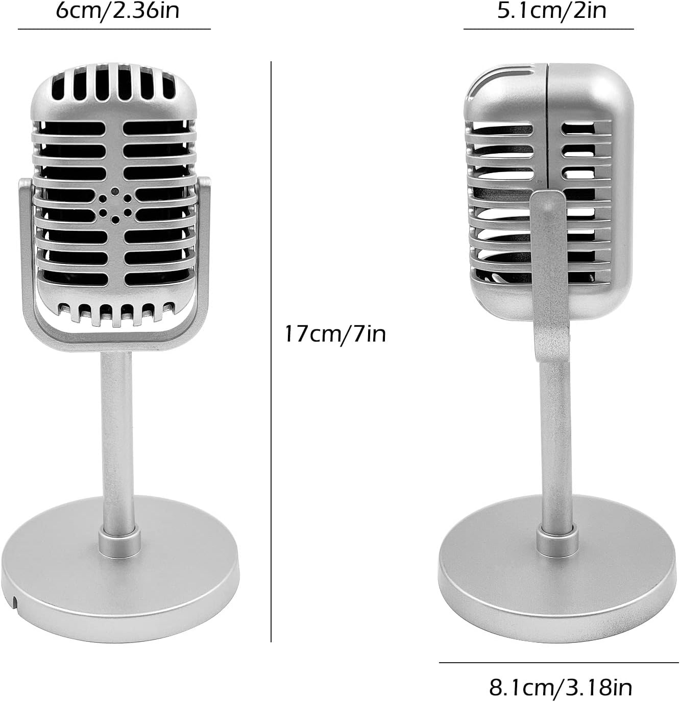2 Pcs Retro Decor Microphone Prop - Toy Vintage Plastic Models for Party Decoration, Photography Props, Shooting Background (Silver and Black) image number 6