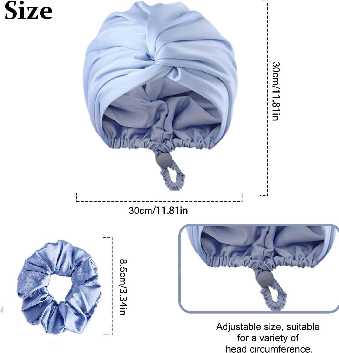 AUMA Adjustable Satin Silk Bonnet for Sleeping: Night Sleep Cap Turban for Women Men, Large Long Curly Hair Braid Wrap Tie Elastic Drawstring Band Stay on Head Unisex,Blue - Champagne image number 7