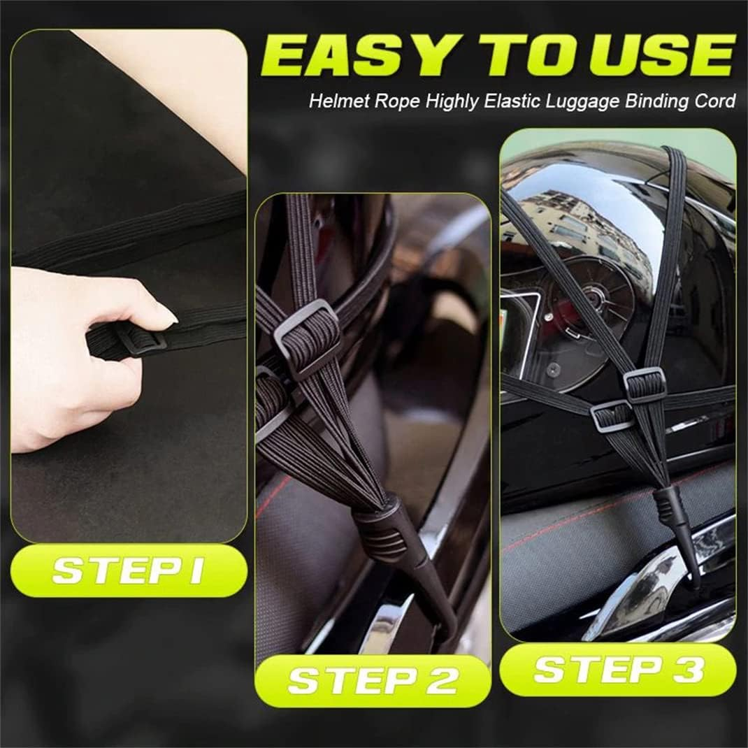 2 Pcs Motorcycle Helmet Rope High Retractable Black Luggage Helmet Mesh Elastic Rope Strap with 2 Hooks(23.6") image number 6