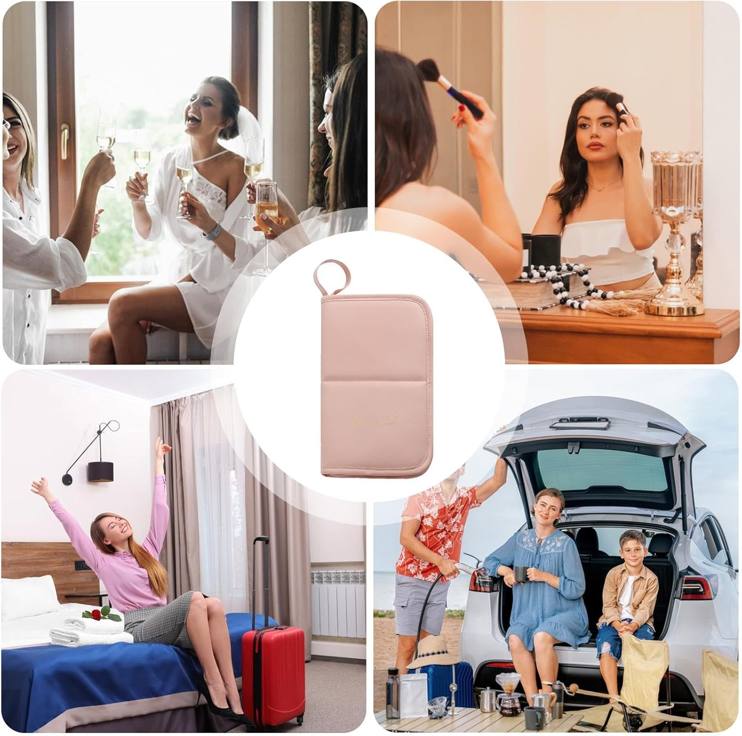 Makeup Brush Travel Case - Portable Makeup Brush Holder, Organizer, Pink