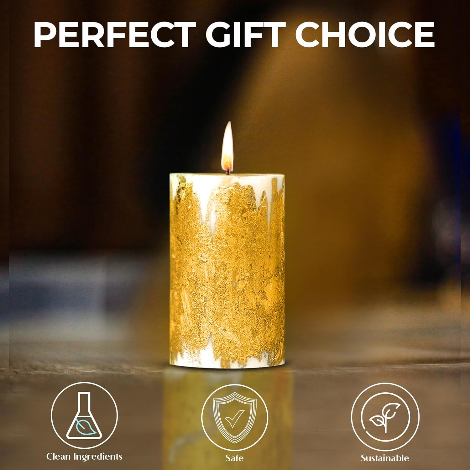 Apexor 2‑Pack Gold Foil Pillar Candles &ndash; Lavender Scented, Dripless White Candles for Home D&eacute;cor, Weddings & Gifts image number 1