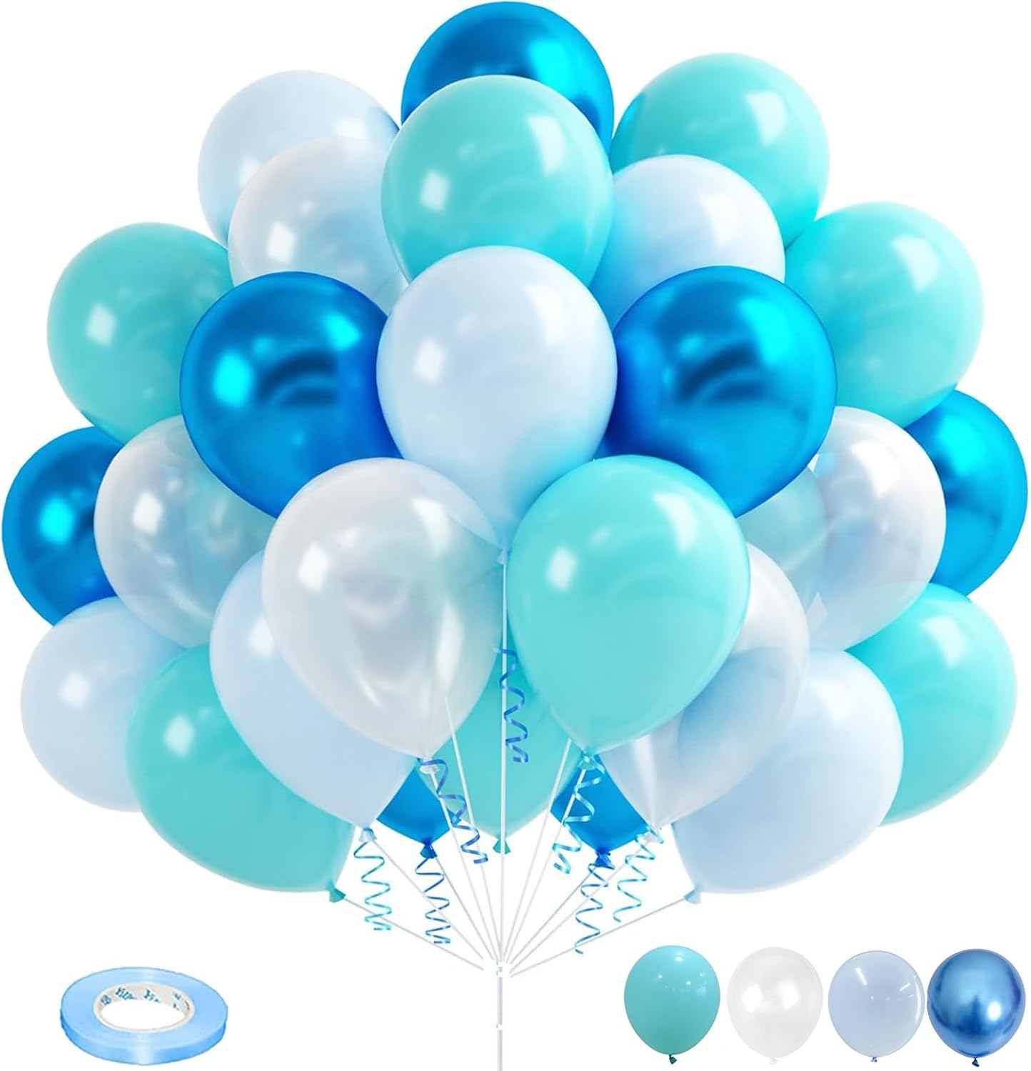 60PCS Teal Blue Balloons Set, Turquoise Blue & Pearl Balloons, Metallic Blue Balloons for Birthday, Baby Shower, Shark, under the Sea, Ocean Party Mermaid Theme Decorations image number 1
