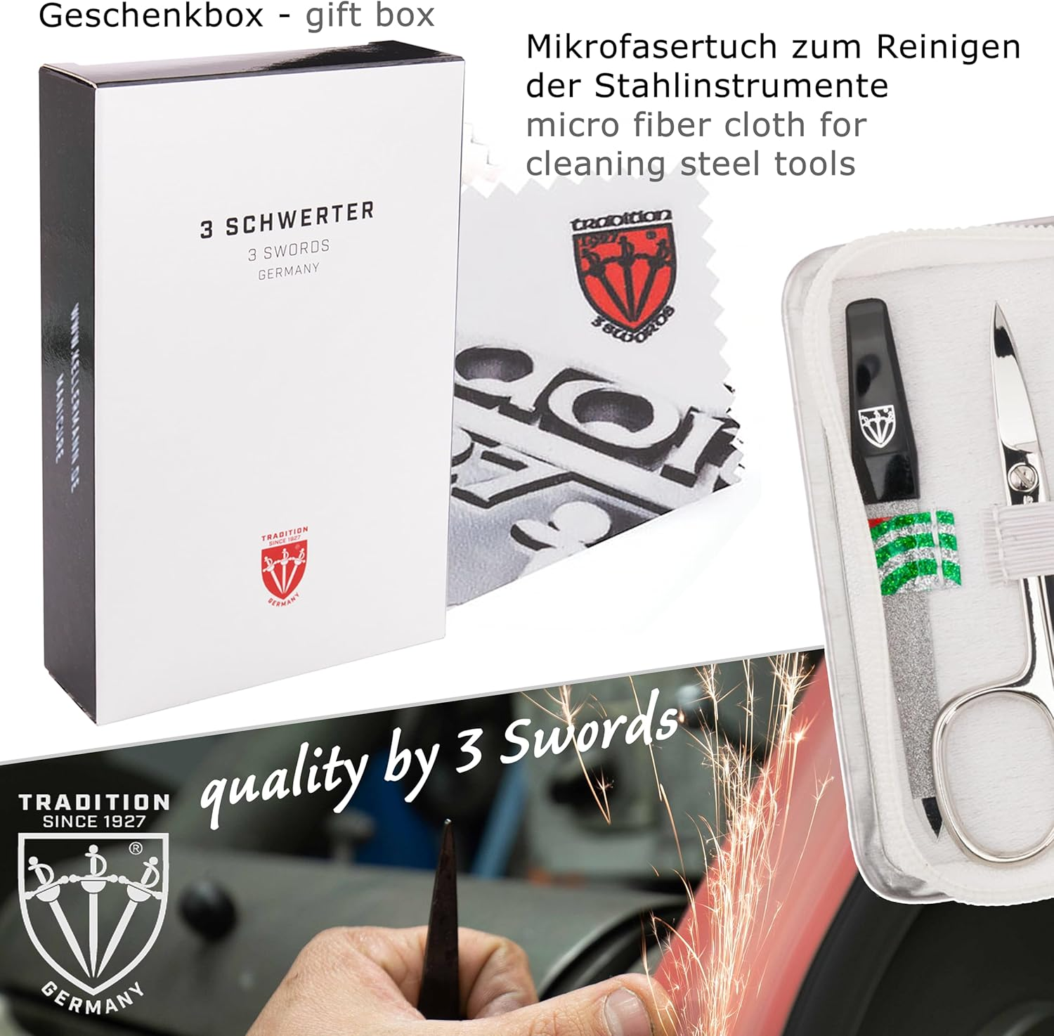 3 Swords Germany - Brand Quality 6 Piece Manicure Pedicure Kit Set for Professional Finger & Toe Nail Care with Synthetic Leather Case - Made in Germany - Colored - Black image number 5