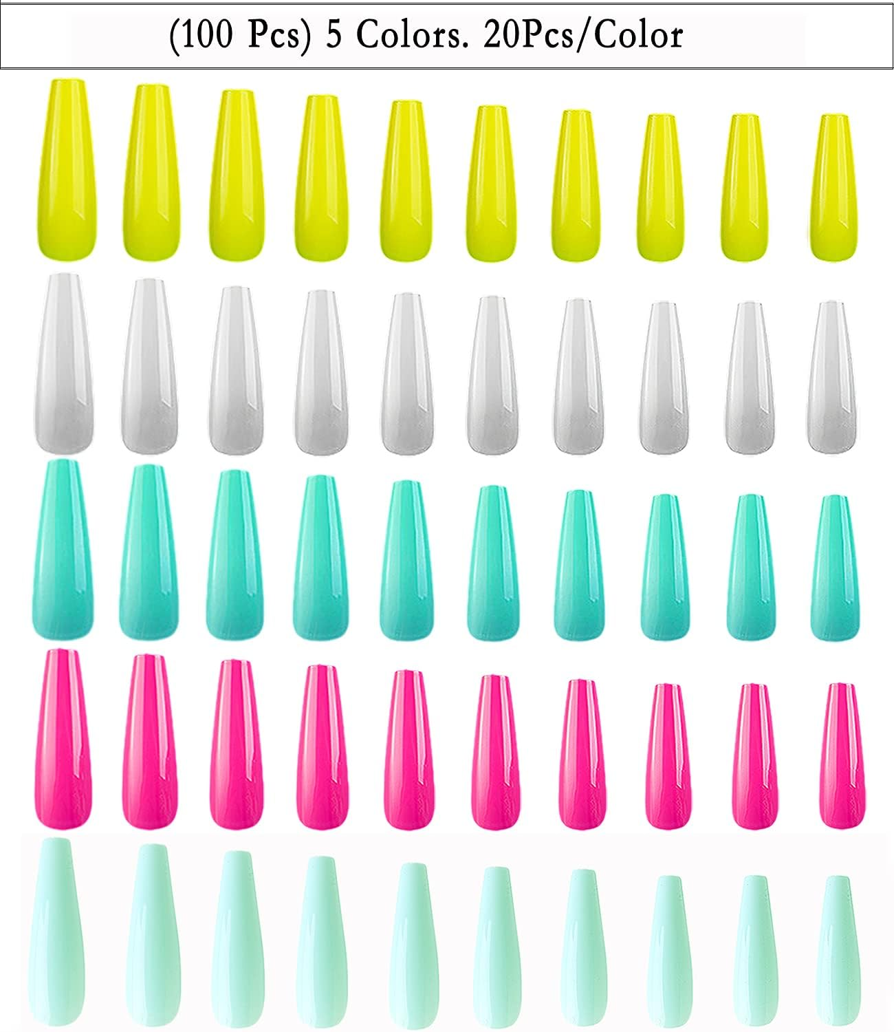 CHANGAR Colorful Long Coffin False Nails Ballerina Fake Nail Candy Press on Nail Acrylic Nail Tips Full Cover Colorful Artificial Nails for Nail Salons and DIY Nail Art (100Pcs) image number 5
