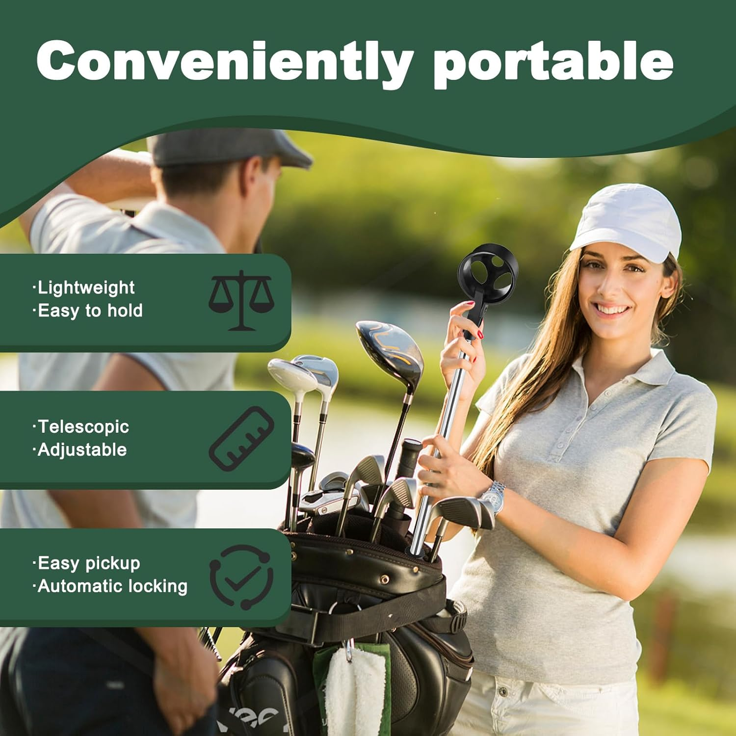 Huakaile Stainless Steel Golf Ball Retriever Telescopic for Water, 78.7" Extendable Golf Ball Grabber with Locking Scoop, Golf Ball Picker Upper Tool Accessories for Golfer Women Men Black image number 3