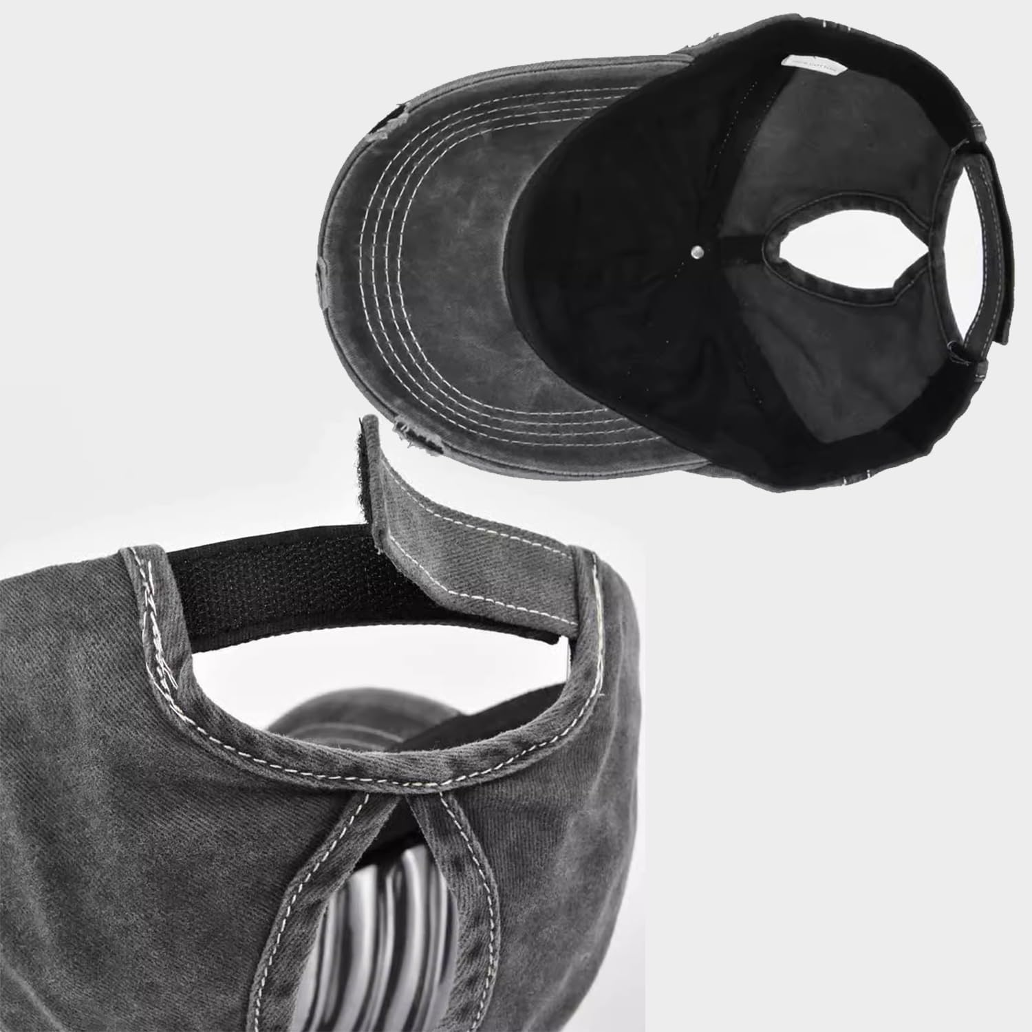 Womens Ponytail Baseball Cap Vintage Style Baseball Cap Distressed Star Design image number 5