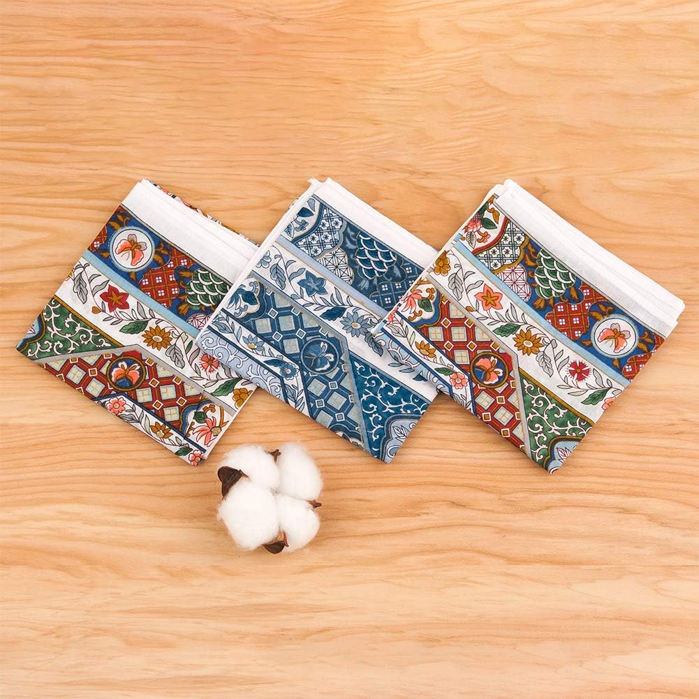 Houlife Ladies 100% 60S Cotton Handkerchiefs Womens Floral Print Hankies for Wedding Party 18X18" image number 4