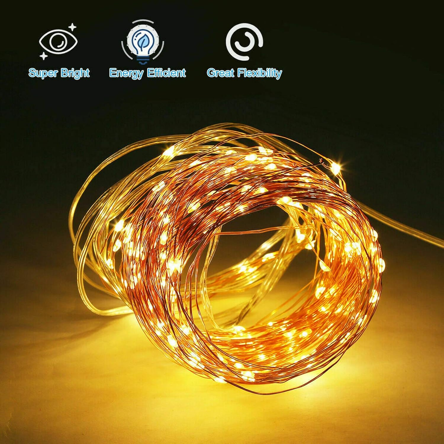 Fairy Lights Outdoor - Solar Panel String Light Copper Wire 8 Modes Fairy Light Outdoor Garden Party Decor (10M 100 Lights, Green) image number 1