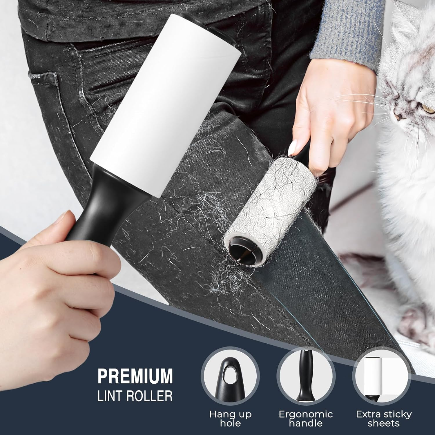 Vinabo Animal Hair Roller, Lint Brush, Animal Hair Remover Roller, 6 Rolls + 1 Handle Roller 360 Sheets Total Stick Mega Value Set, Lint Roller for Clothes, Hair, Dog Hair, Cat Hair image number 1